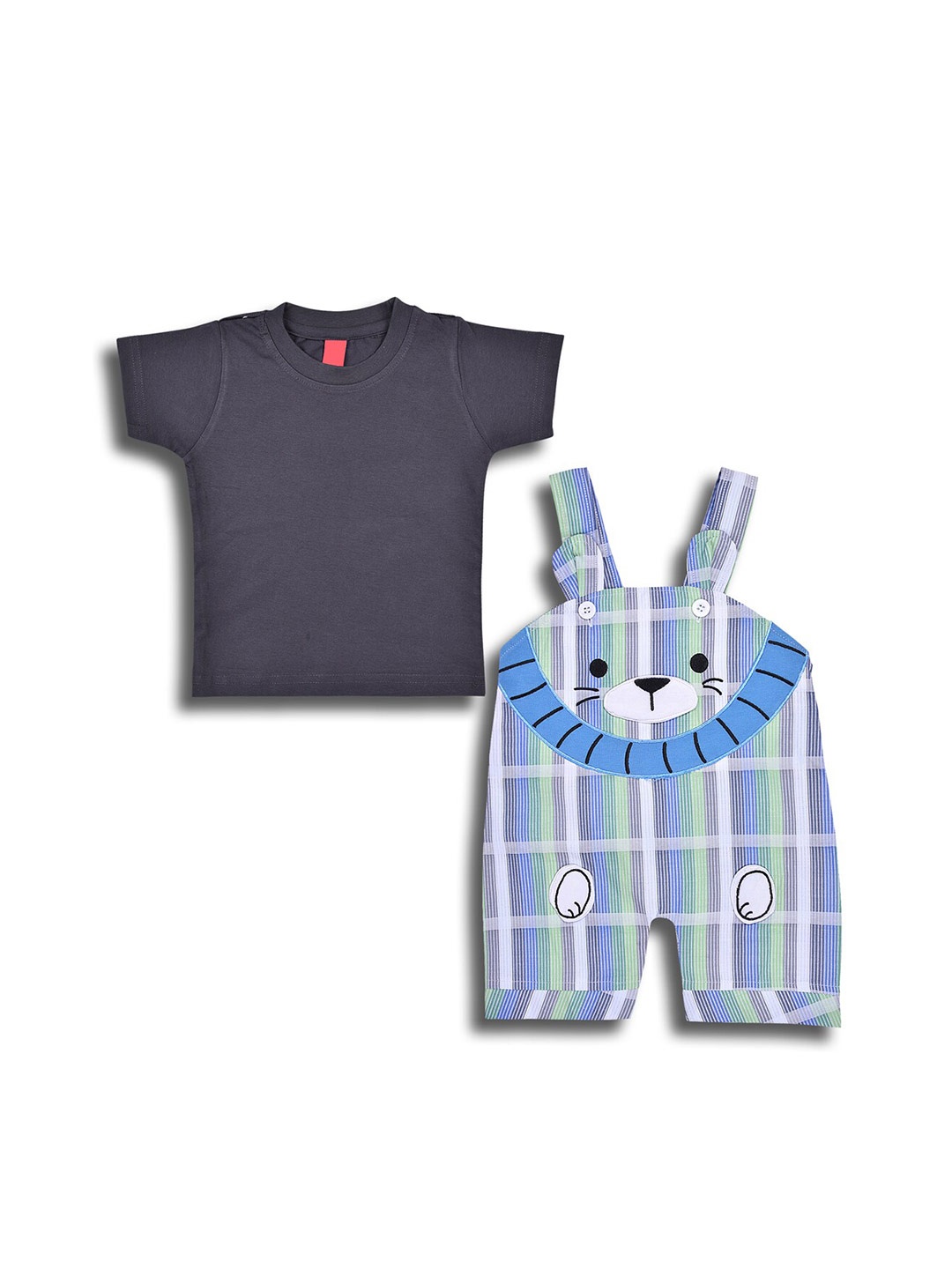 

Wish Karo Infant Boys Checked Straight Leg Cotton T-shirt With Dungaree, Green