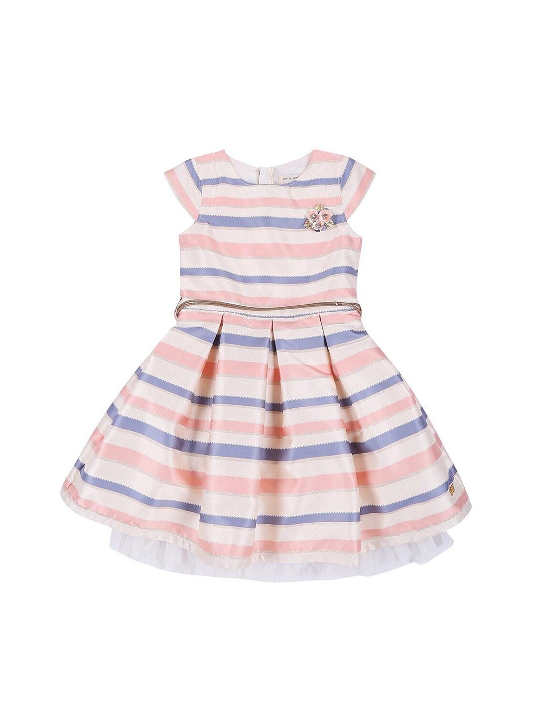 

Gini and Jony Girls Striped Cap Sleeve Applique Midi Dress, White