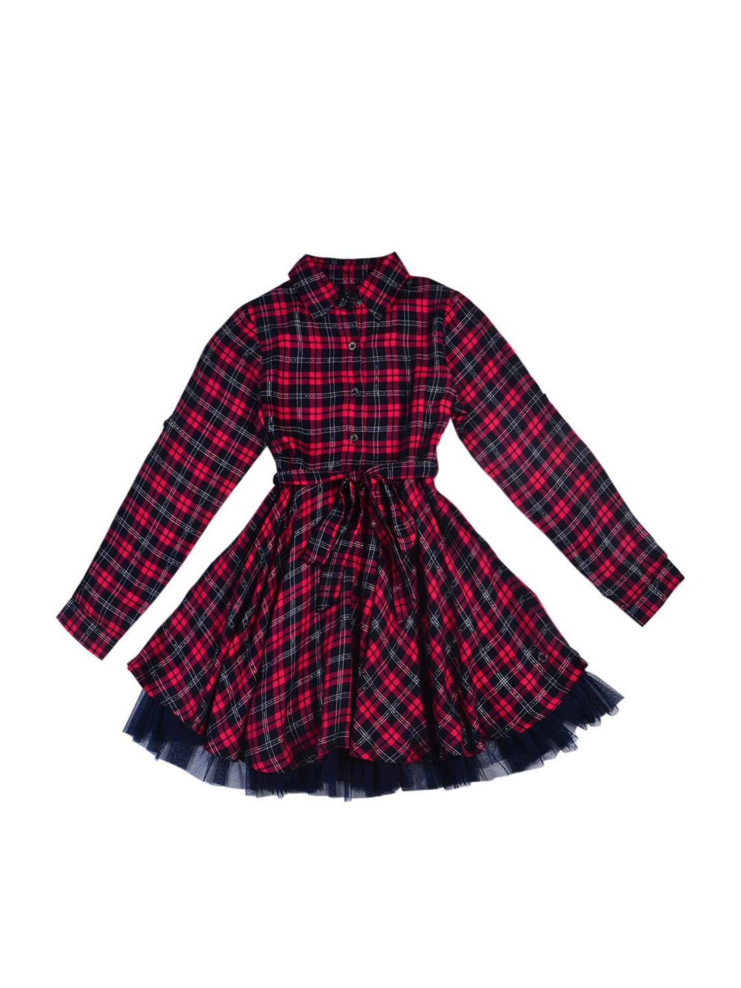 

Gini and Jony Shirt Collar Checked Dress, Black