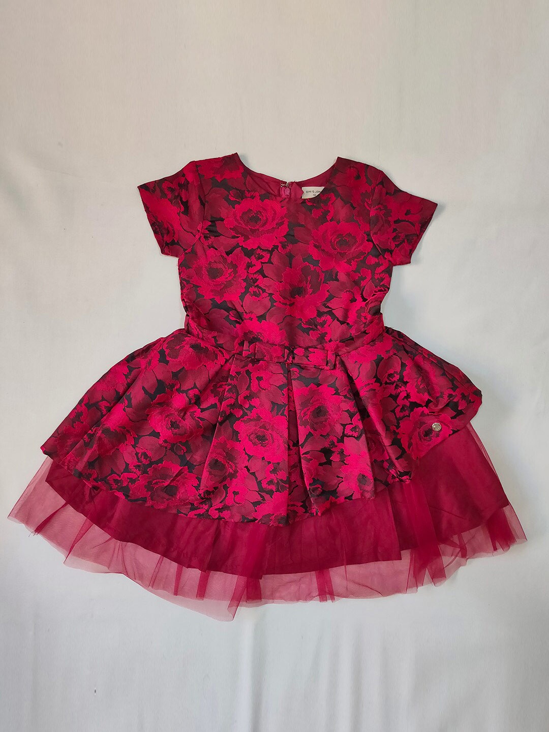 

Gini and Jony Girls Floral Short Sleeve Belted Layered Dress, Red
