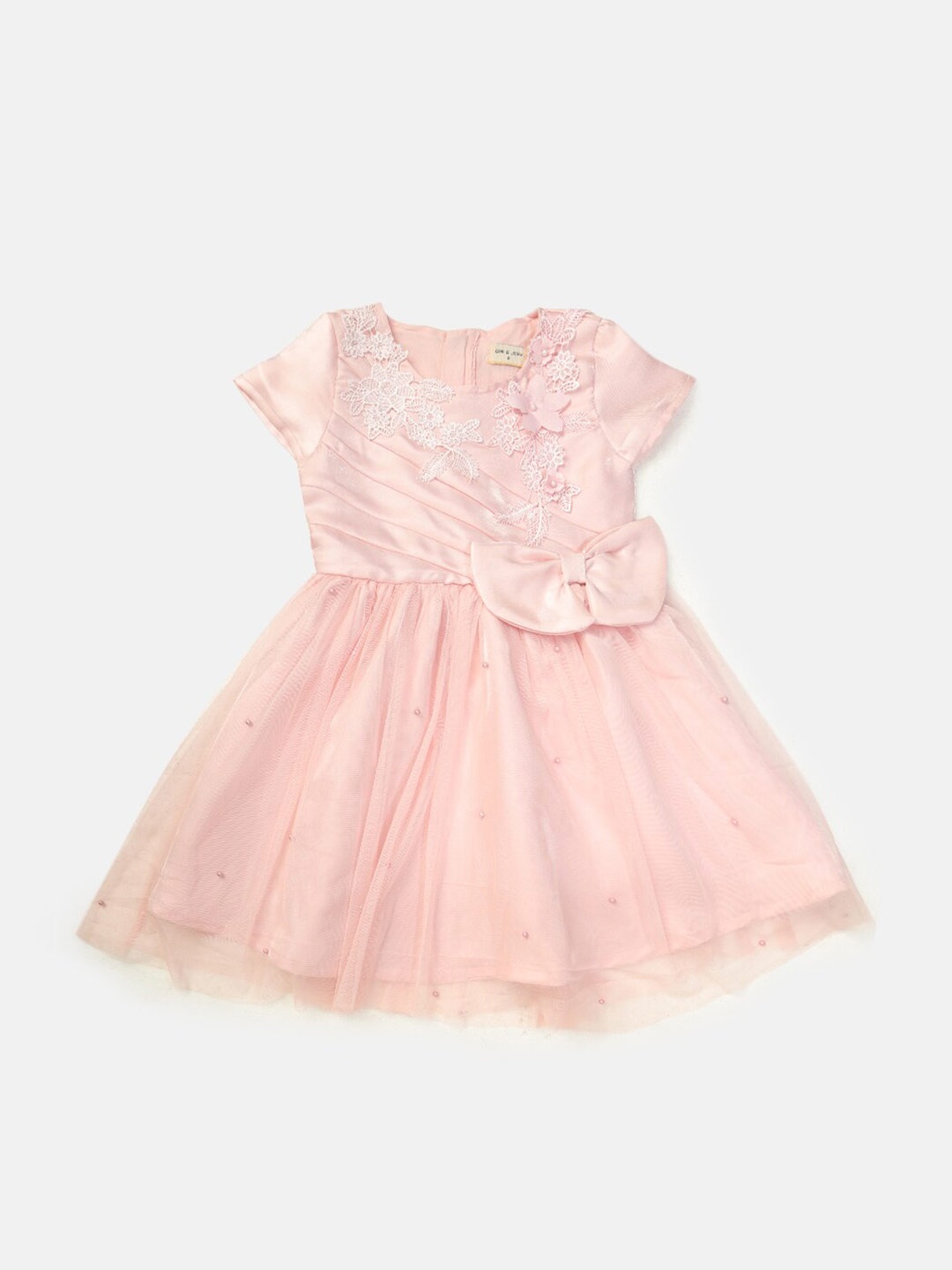 

Gini and Jony Girls Self Design Embellished Dress, Pink