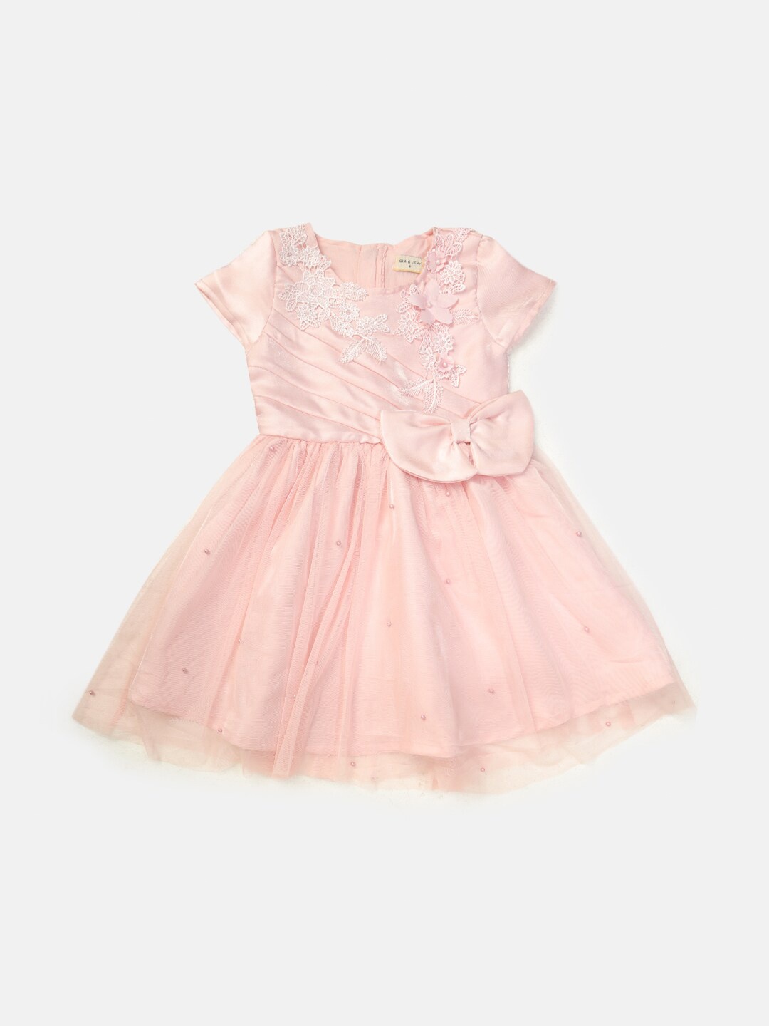 

Gini and Jony Girls Embellished Bow Detail Applique Tulle Dress, Peach