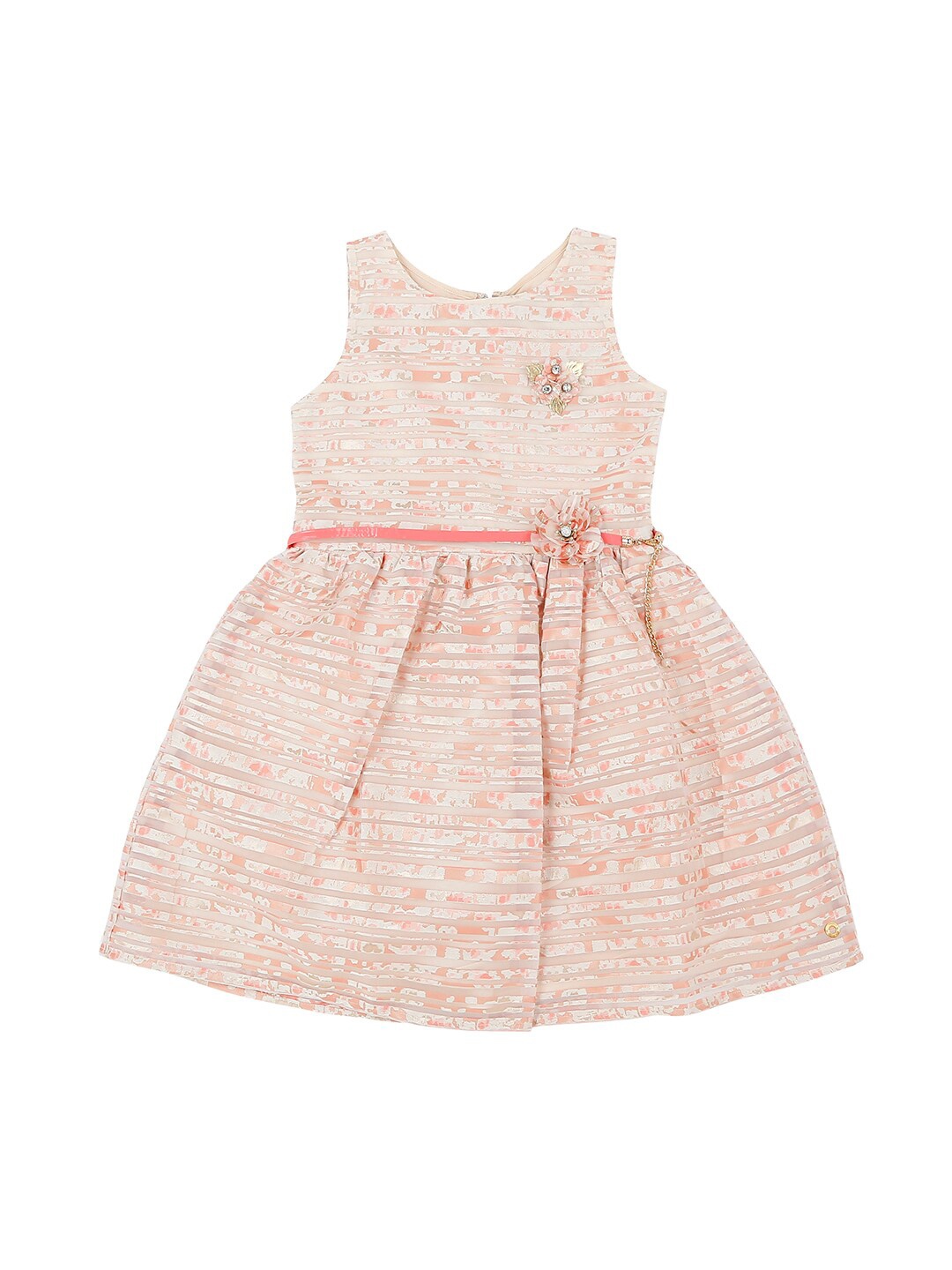 

Gini and Jony Girls Striped Sleeveless Fit & Flare Dress, Peach