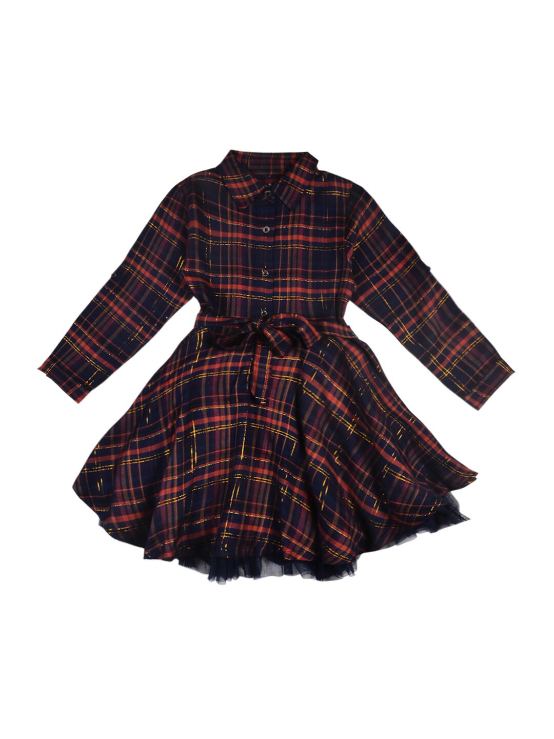

Gini and Jony Girls Checked Fit & Flare Dress, Navy blue