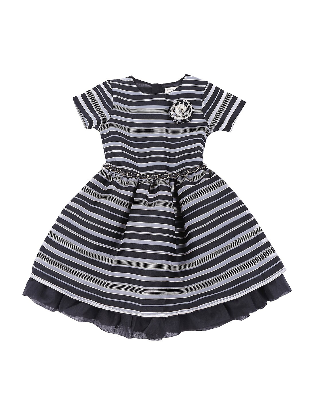 

Gini and Jony Girls Striped Applique Belted Dress, Black