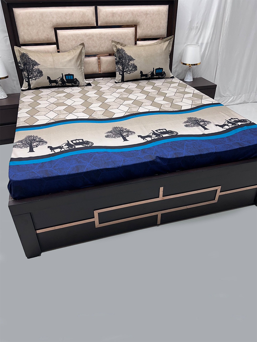 

Pure Decor Royal Lifestyle Beige Printed 400TC Pure Cotton King Bedsheet & Pillow Covers