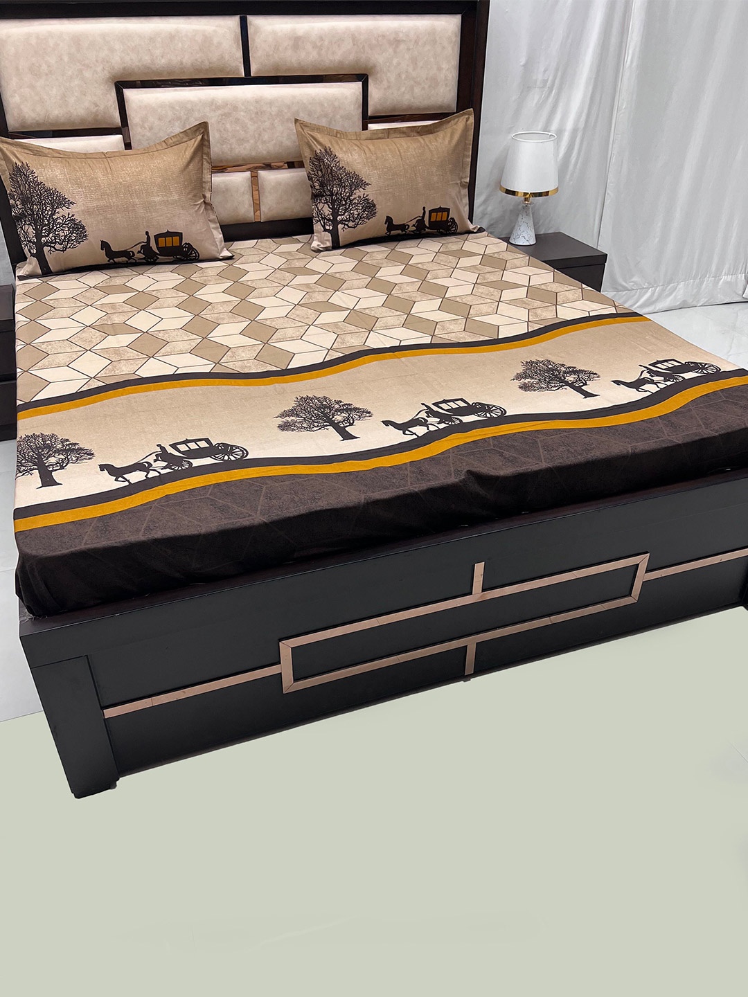 

Pure Decor Royal Lifestyle Beige Printed 400TC Pure Cotton King Bedsheet & Pillow Covers