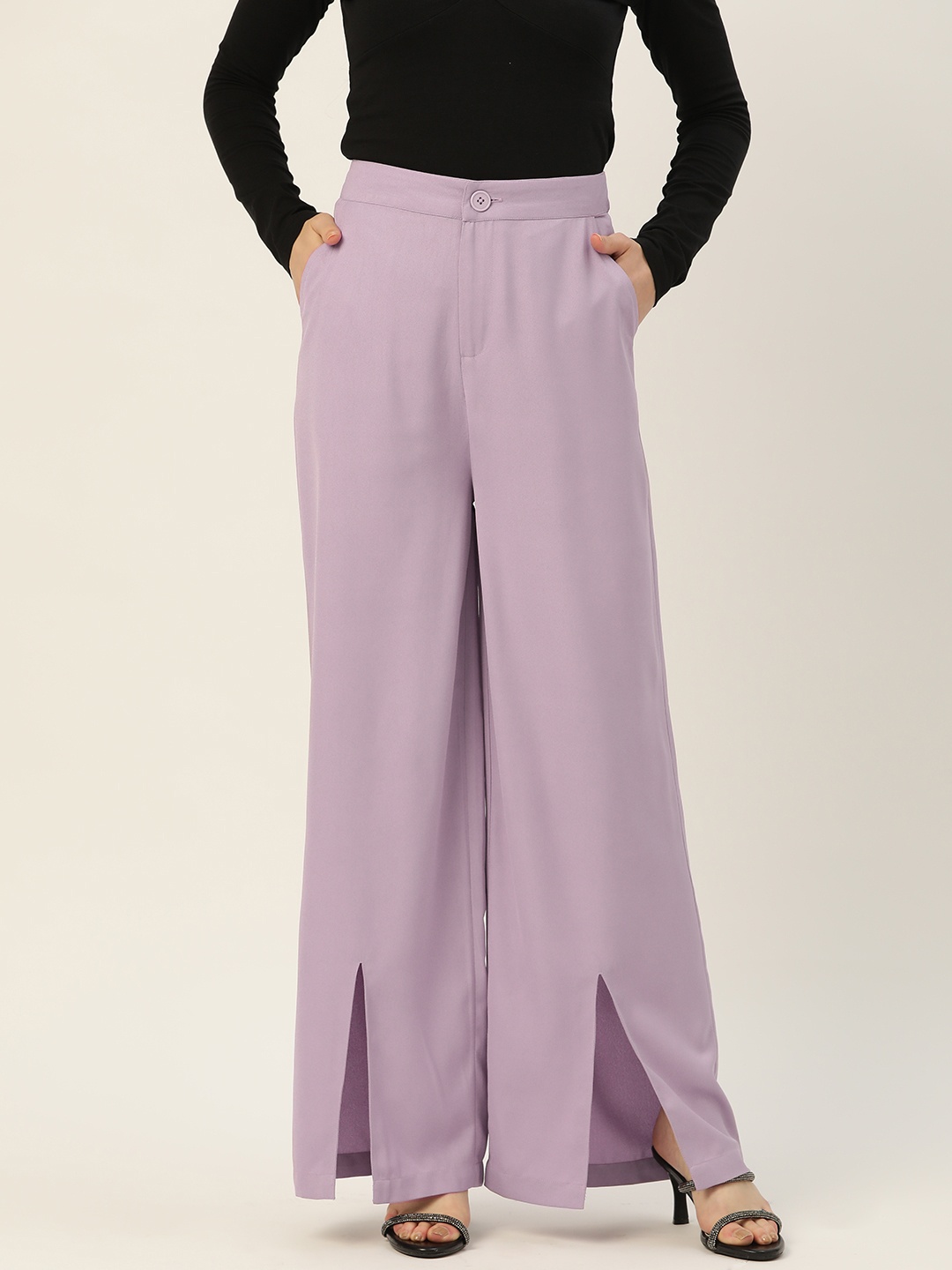 

Rue Collection Women Lavender Relaxed Loose Fit High-Rise Trousers