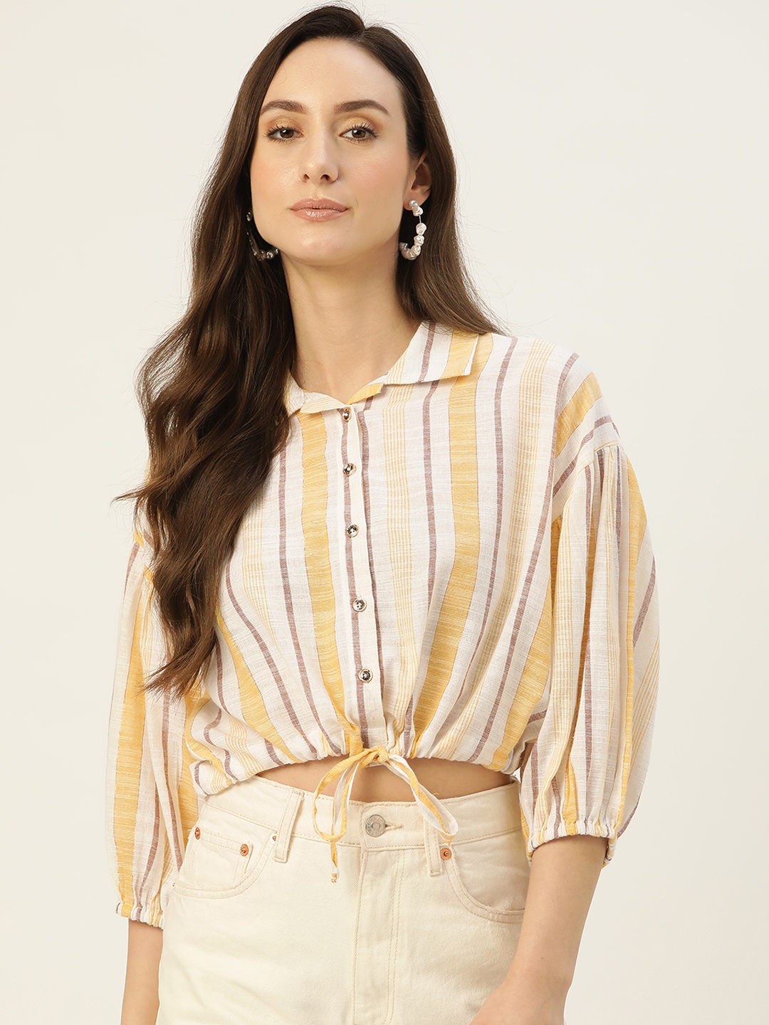 

Rue Collection White & Yellow Striped Crop Top