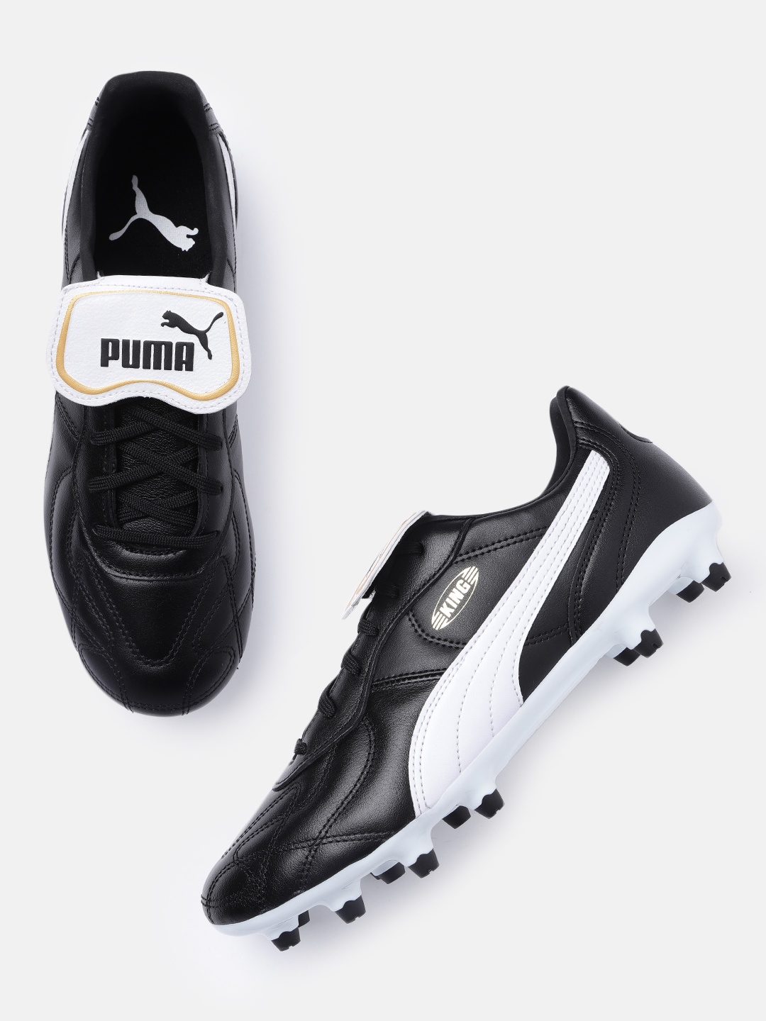 

Puma Unisex Solid King Cup Fixed Cleats Leather Football Shoes, Black