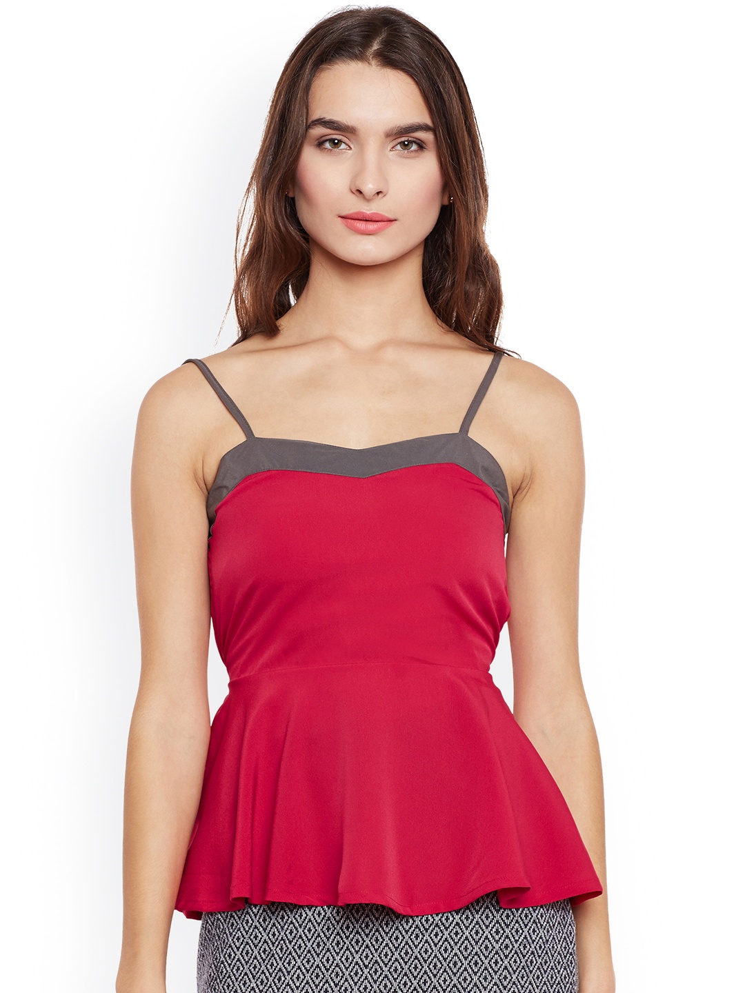 

Popnetic Women Red Solid Peplum Top