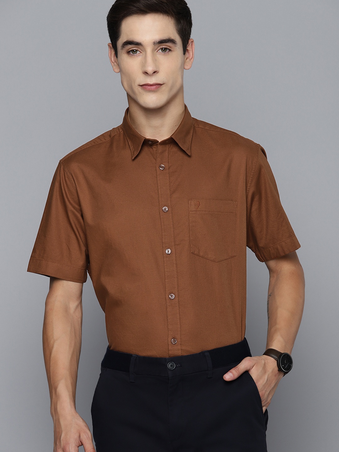 

Indian Terrain Men Pure Cotton Textured Slim Fit Formal Shirt, Brown