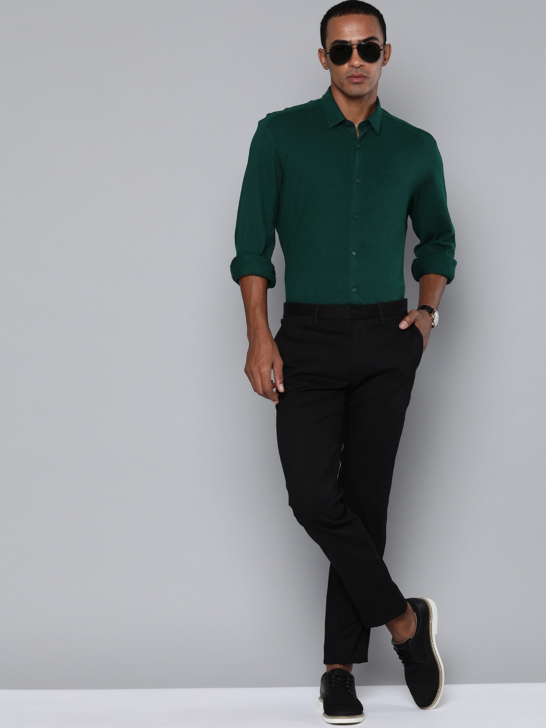

Indian Terrain Slim Fit Wrinkle Resistant Pure Cotton Shirt, Green