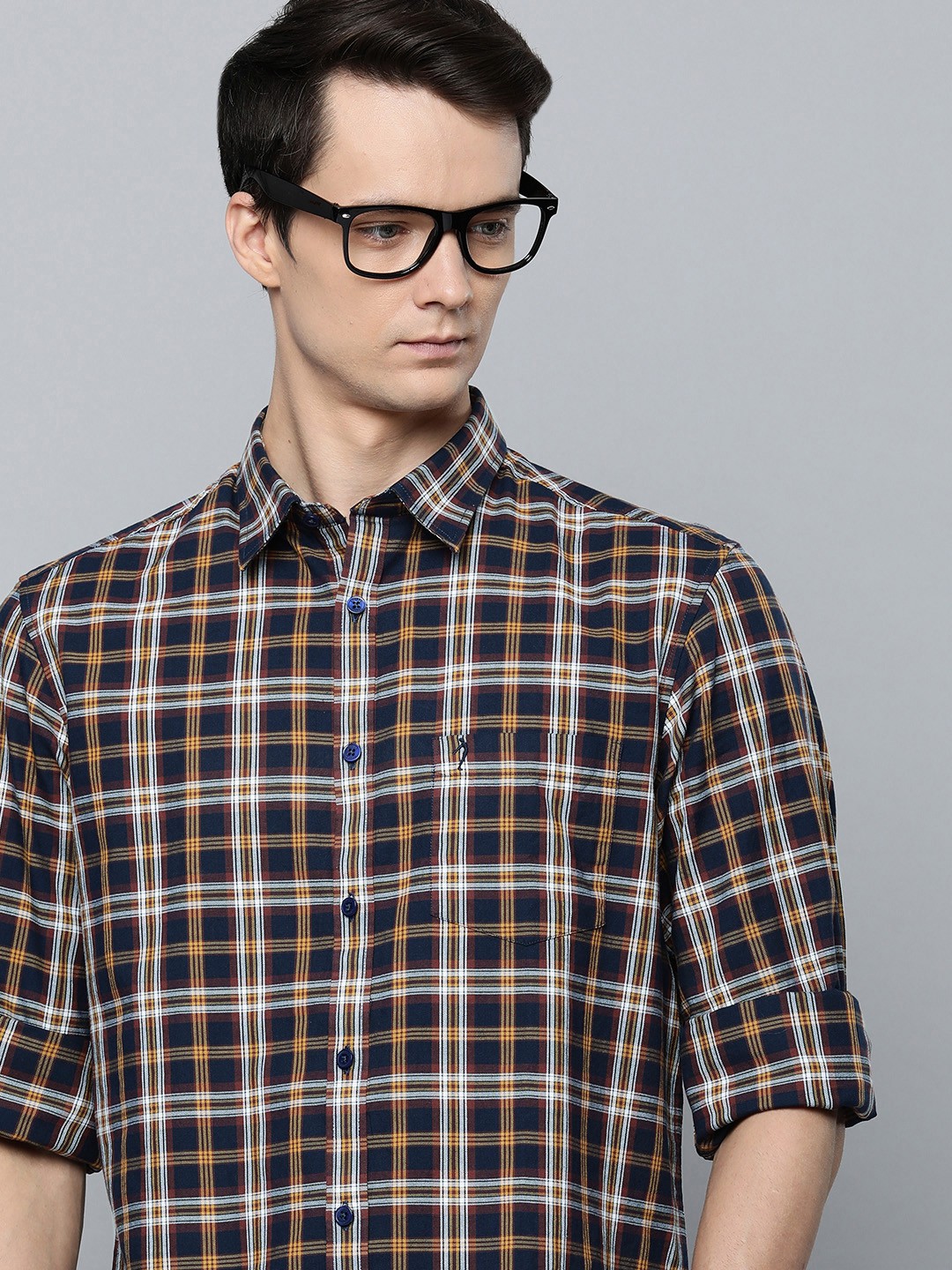 

Indian Terrain Men Blue Chiseled Slim Fit Tartan Checks Opaque Checked Casual Shirt