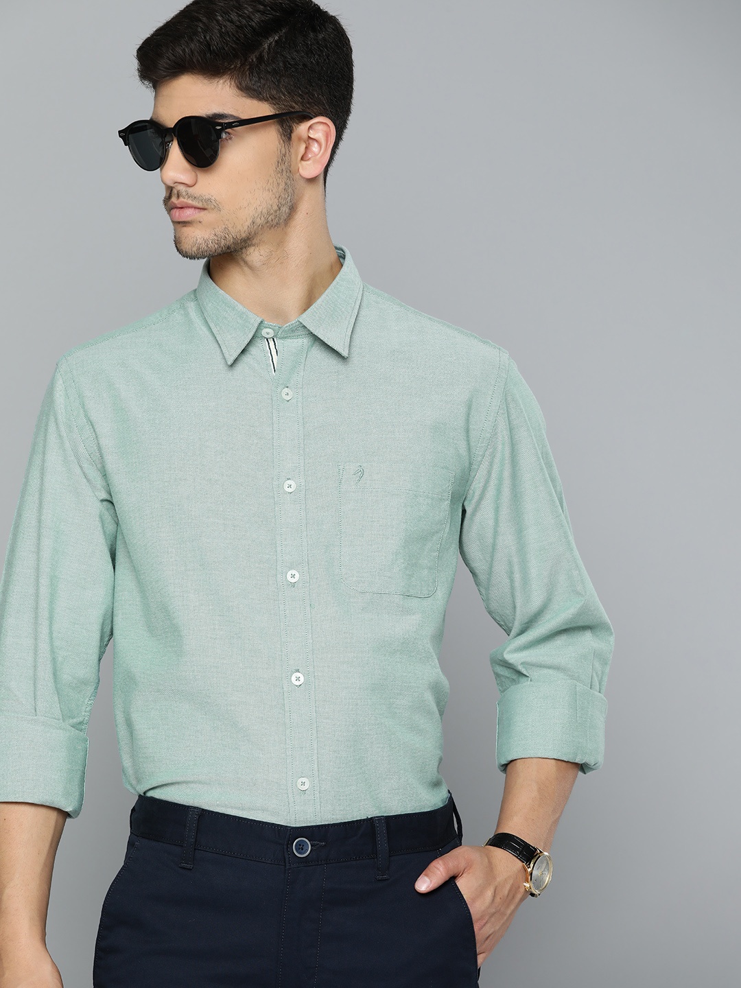 

Indian Terrain Oxford Slim Fit Opaque Semiformal Shirt, Green