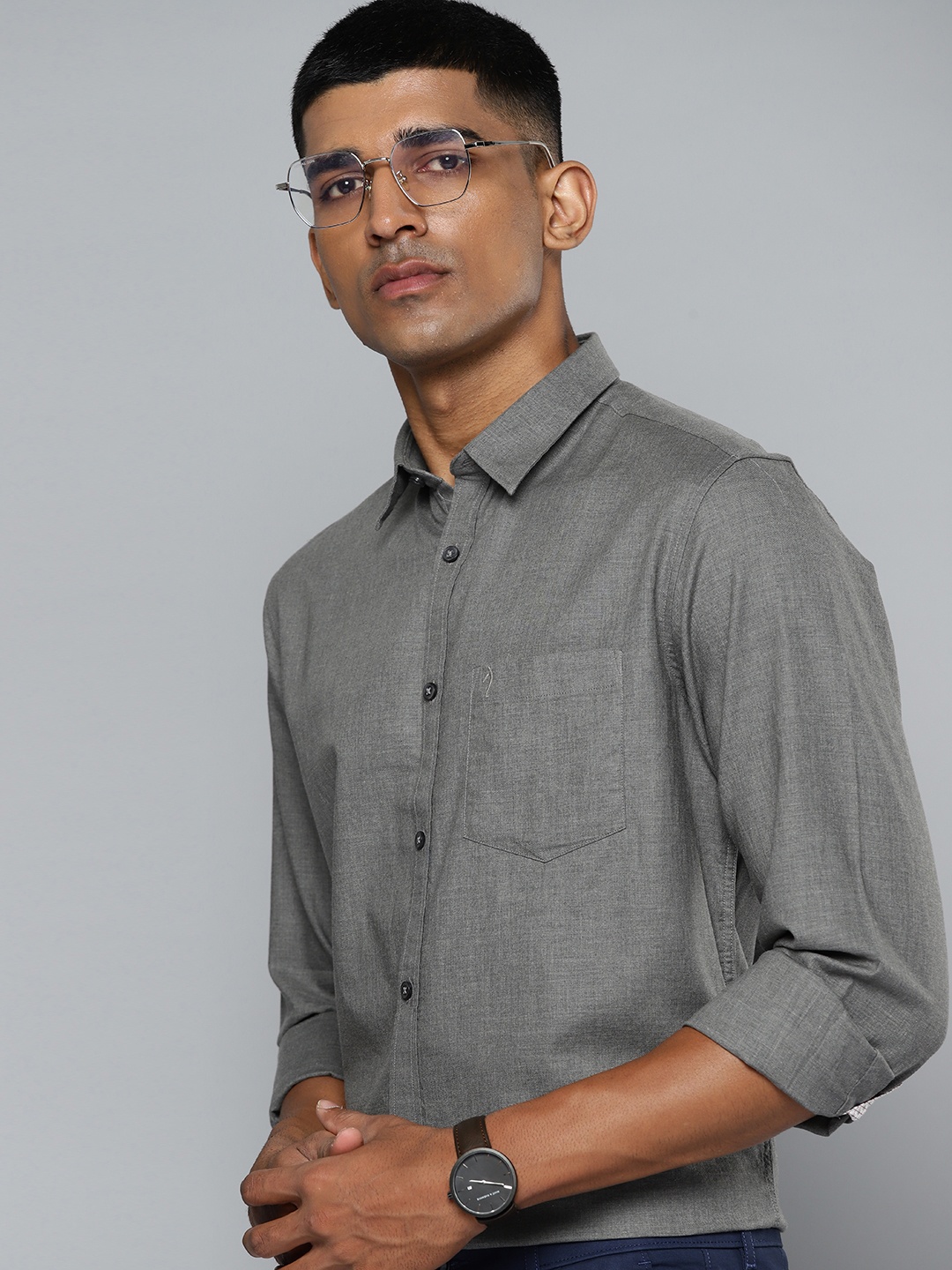 

Indian Terrain Pure Cotton Slim Fit Semiformal Shirt, Grey
