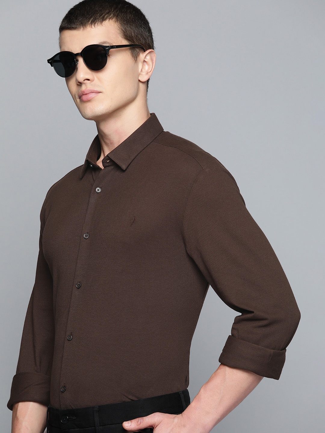 

Indian Terrain Pure Cotton Slim Fit Smart Casual Shirt, Coffee brown