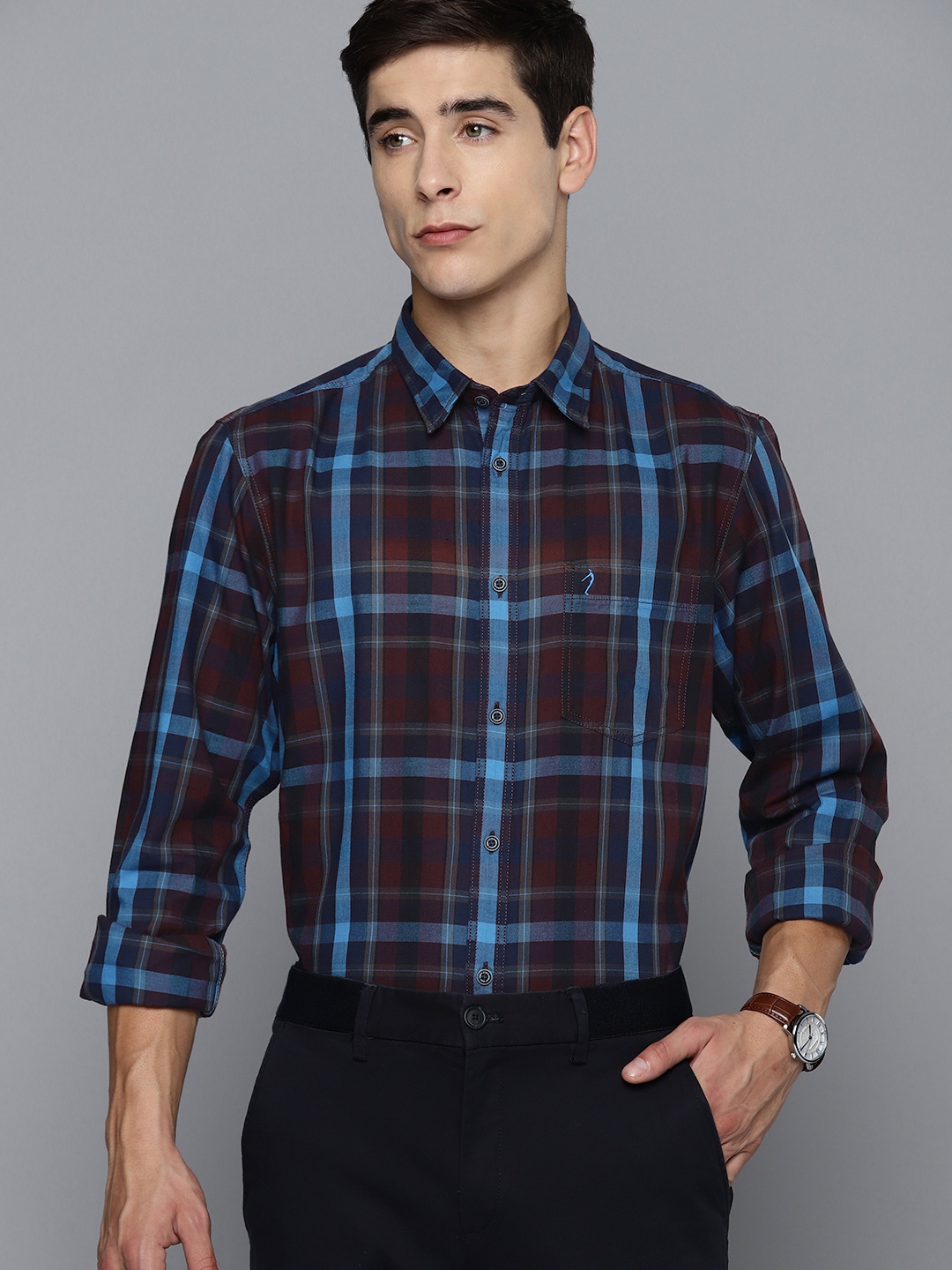 

Indian Terrain Pure Cotton Slim Fit Tartan Checks Opaque Semiformal Shirt, Red