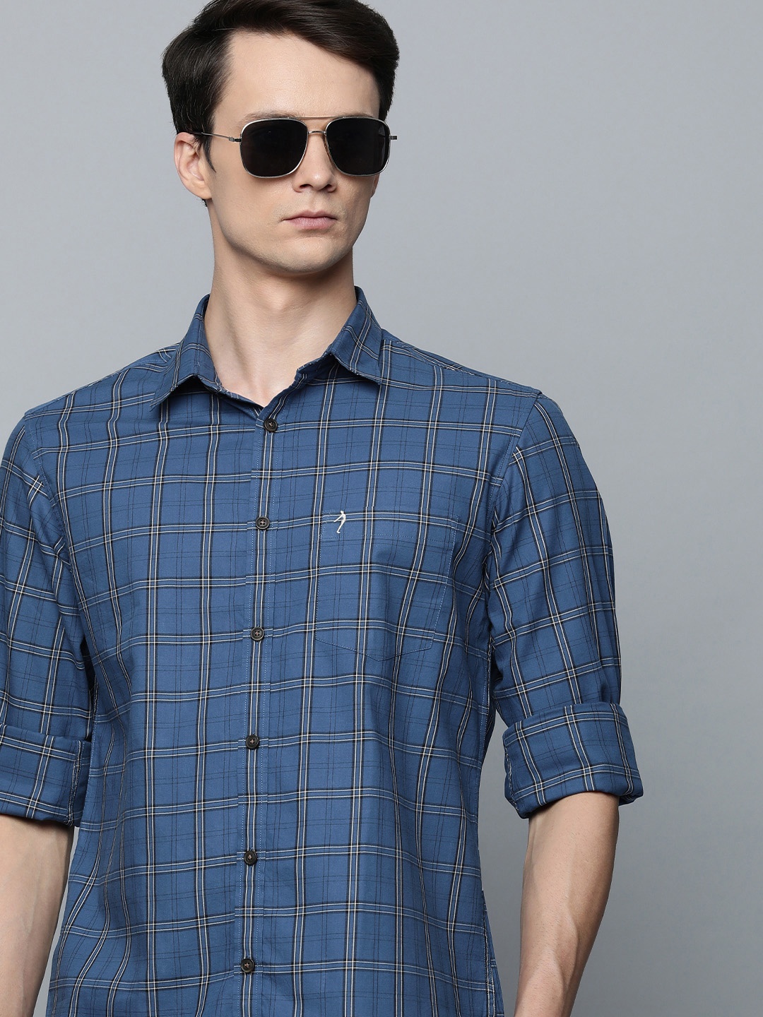 

Indian Terrain Men Blue Chiseled Slim Fit Tartan Checks Opaque Checked Casual Shirt