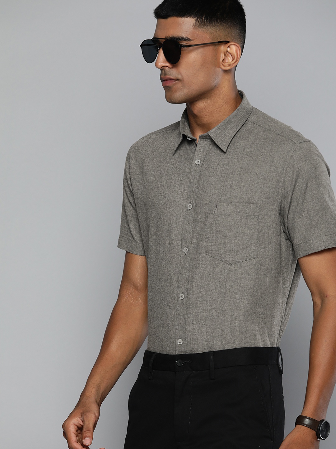 

Indian Terrain Slim Fit Pure Cotton Shirt, Charcoal