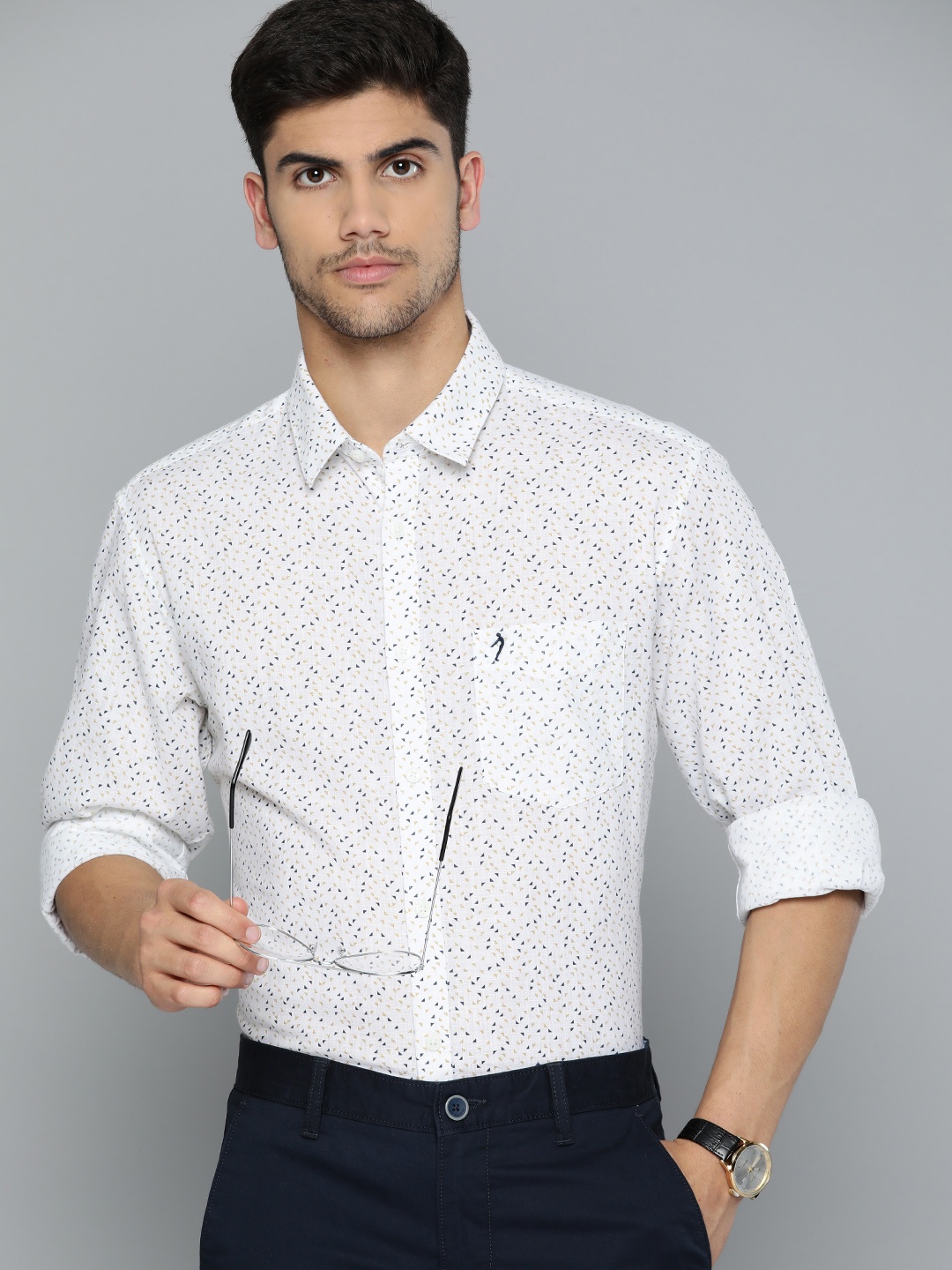 

Indian Terrain Pure Cotton Chiseled Slim Fit Ditsy Print Shirt, White