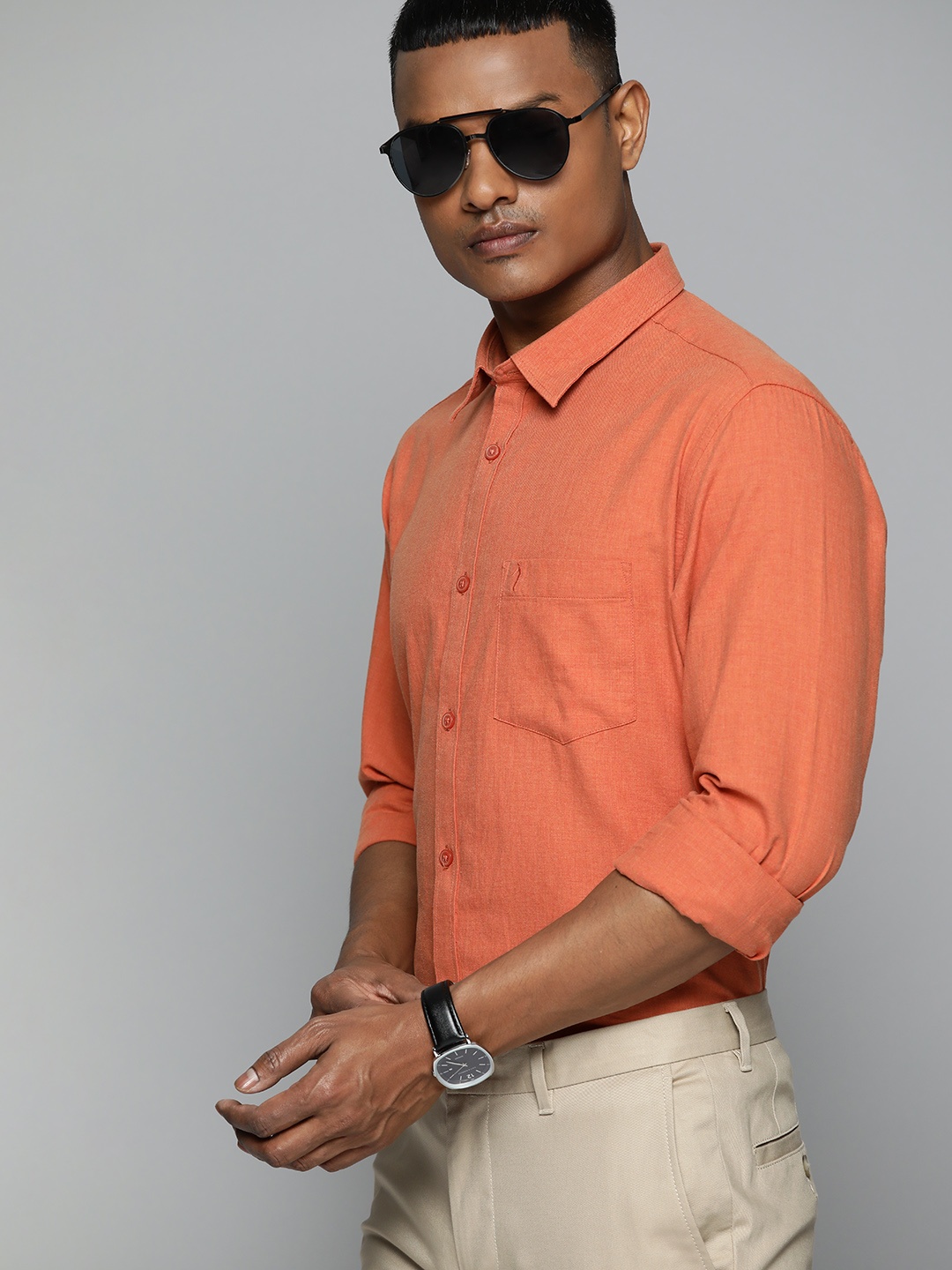 

Indian Terrain Slim Fit Pure Cotton Shirt, Rust