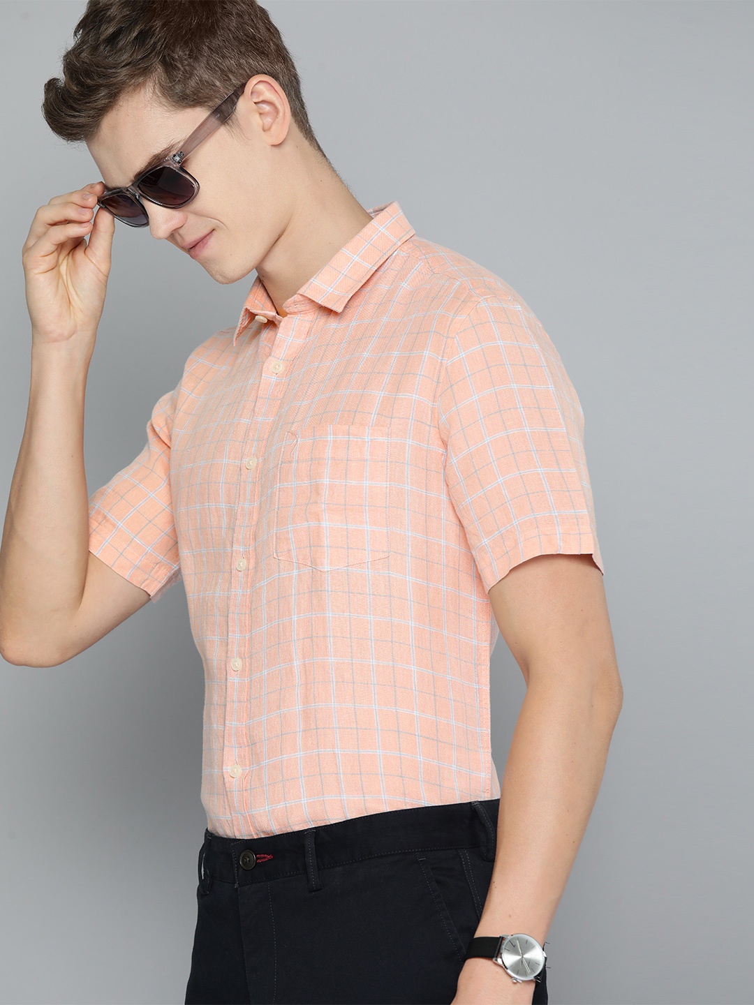 

Indian Terrain Chiseled Slim Fit Tartan Checked Casual Shirt, Peach