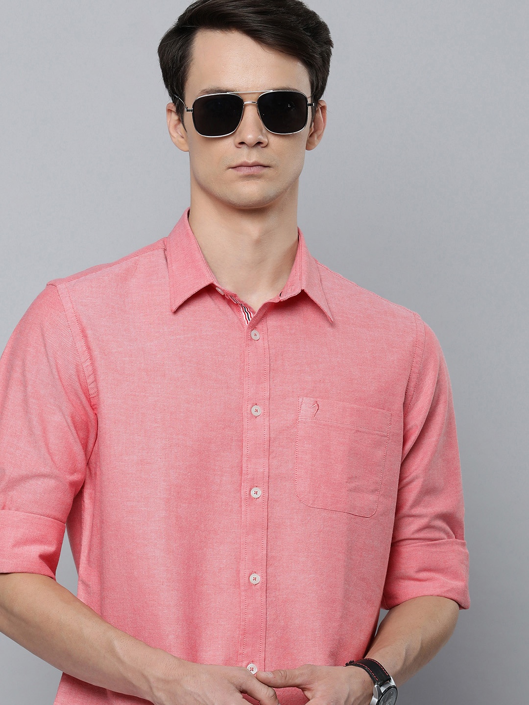 

Indian Terrain Chiseled Slim Fit Opaque Semiformal Shirt, Red