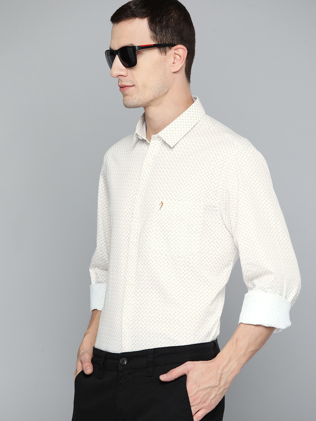 

Indian Terrain Pure Cotton Slim Fit Printed Semiformal Shirt, White