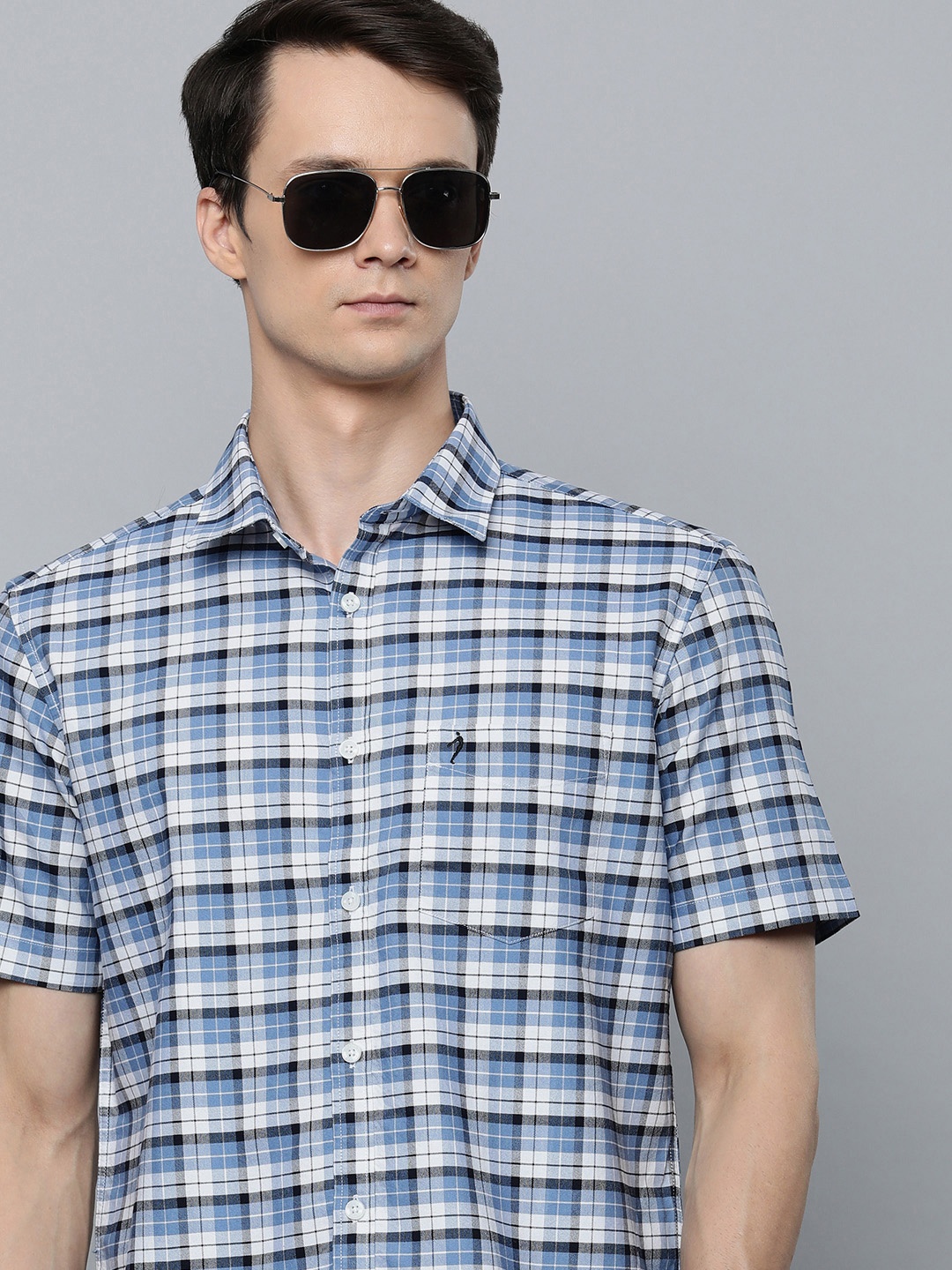 

Indian Terrain Men Pure Cotton Chiseled Slim Fit Checked Casual Shirt, Blue