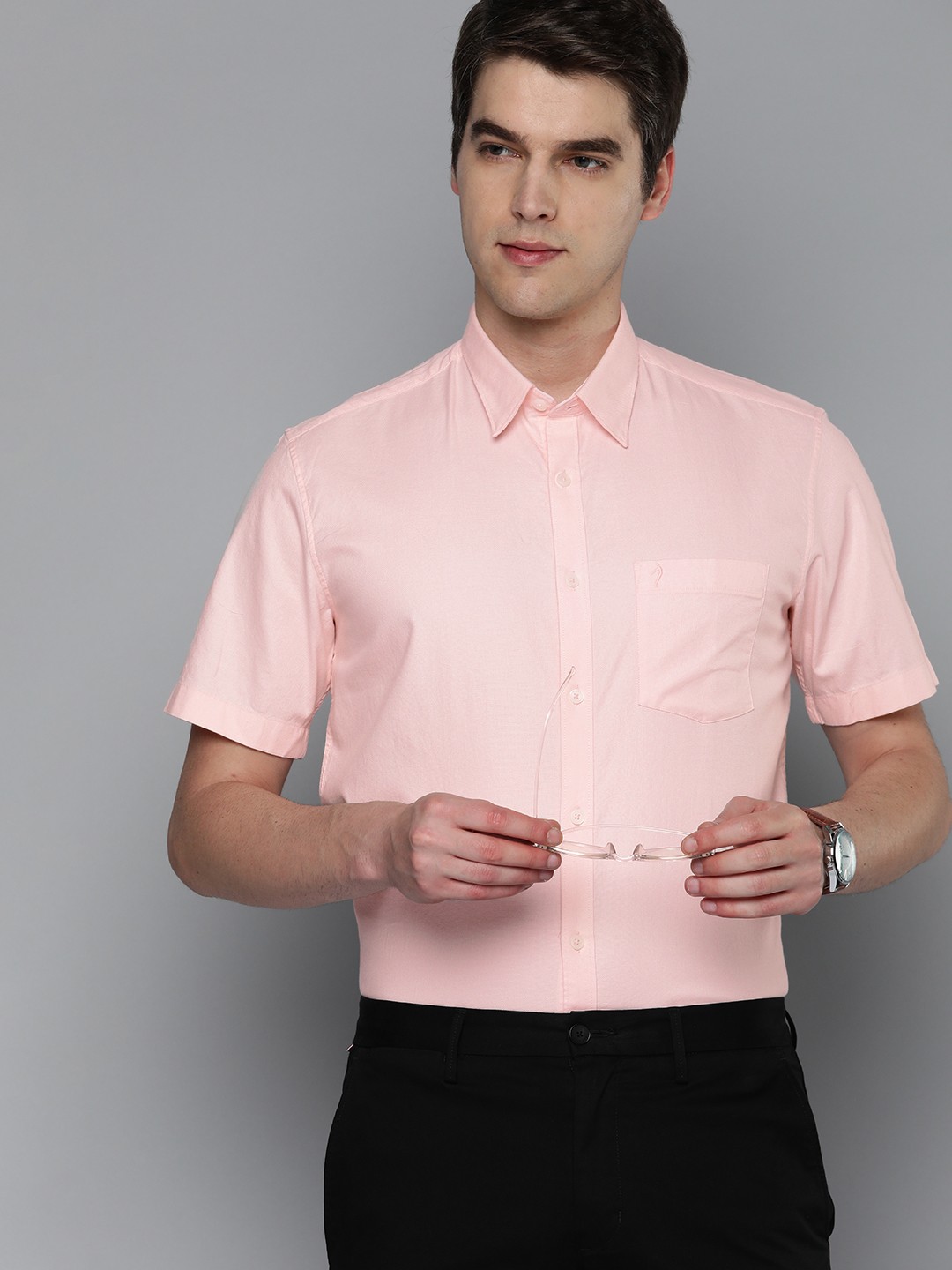 

Indian Terrain Cotton Slim Fit Opaque Semiformal Shirt, Pink