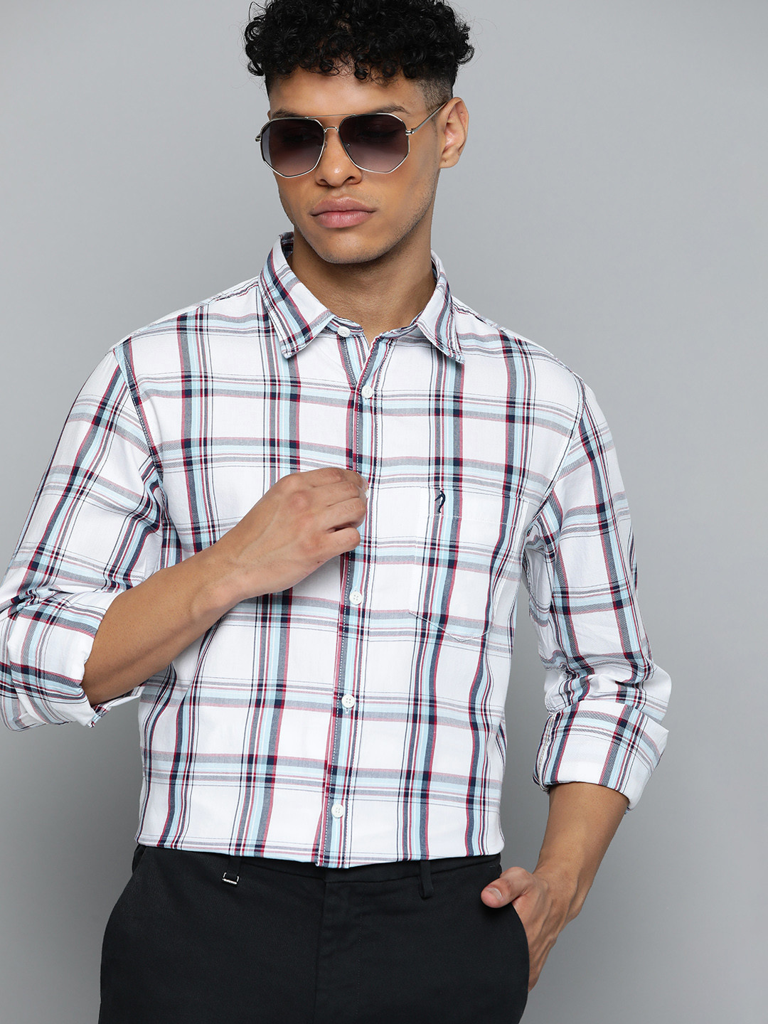 

Indian Terrain Slim Fit Windowpane Checked Cotton Shirt, White