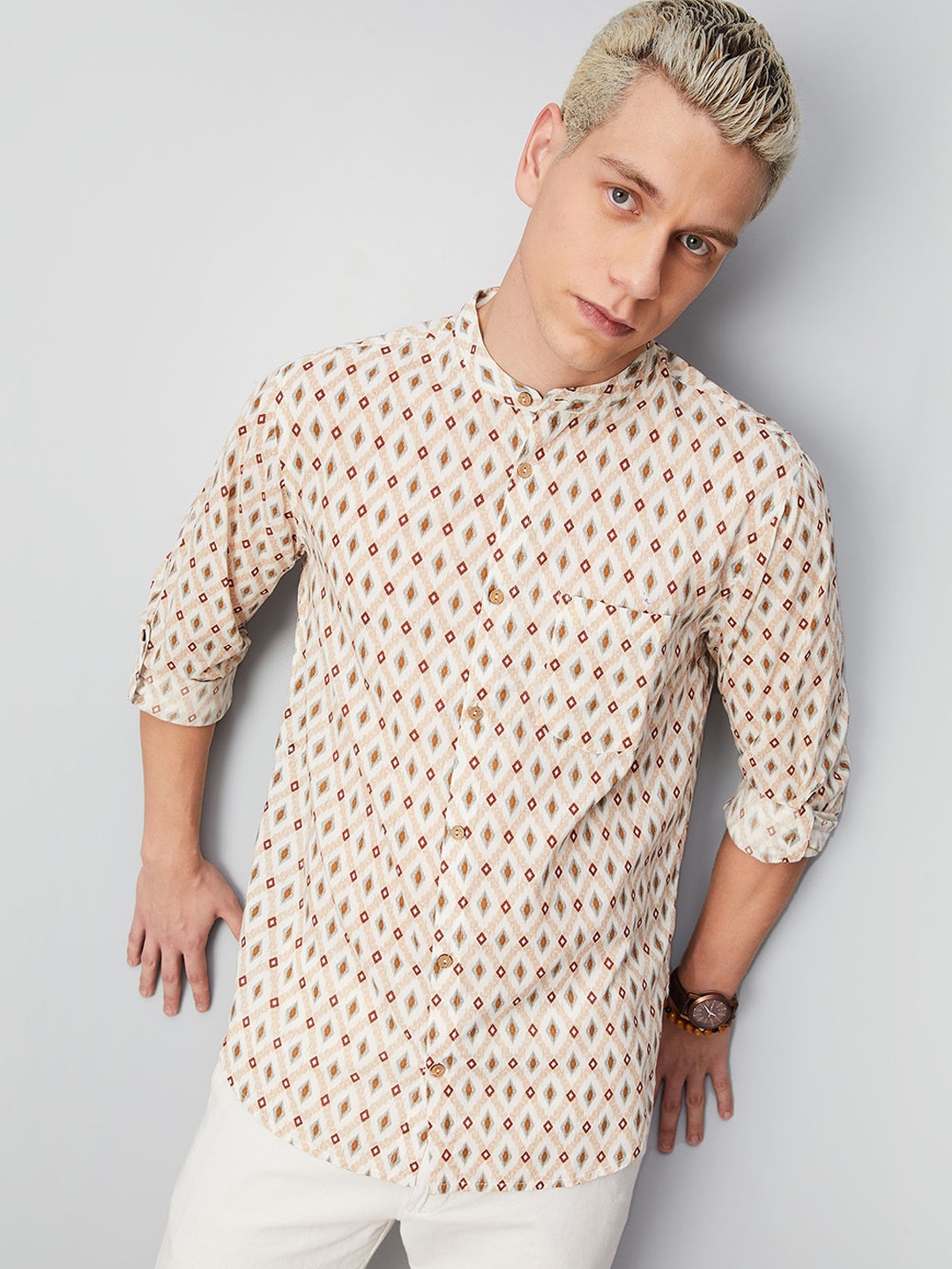 

max Geometric Printed Pure Cotton Shirt, Beige
