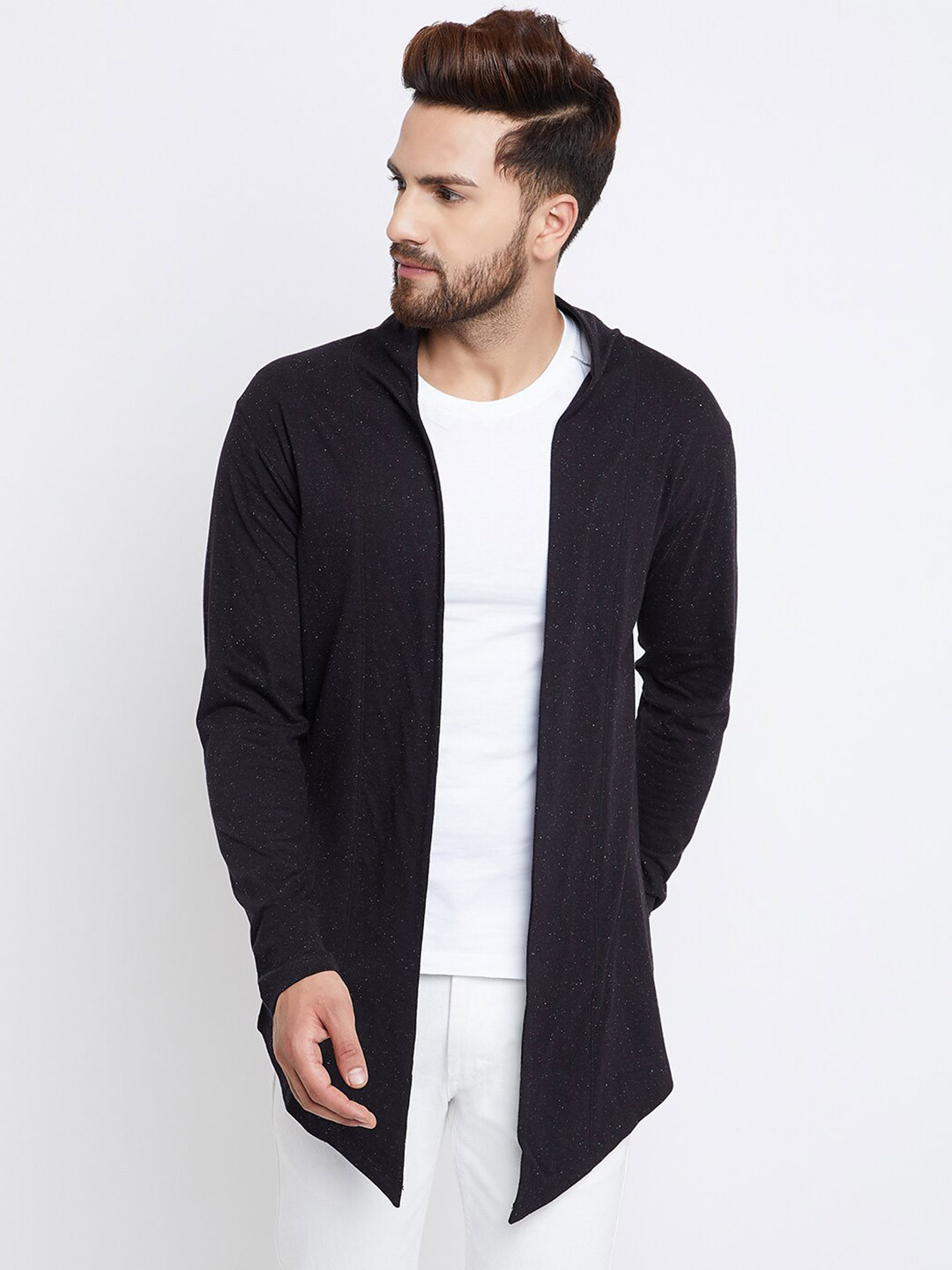 

CHILL WINSTON Men Cotton Open Front Asymmetric Shrug, Black