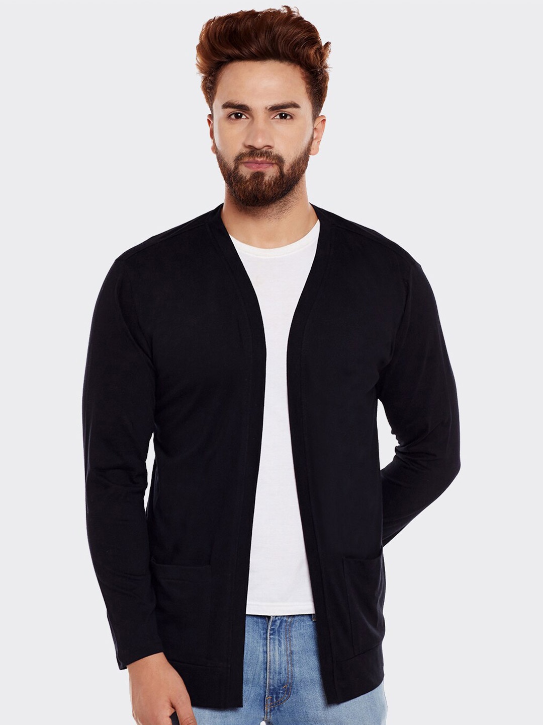

CHILL WINSTON Men Open Front Cotton Shrug, Black