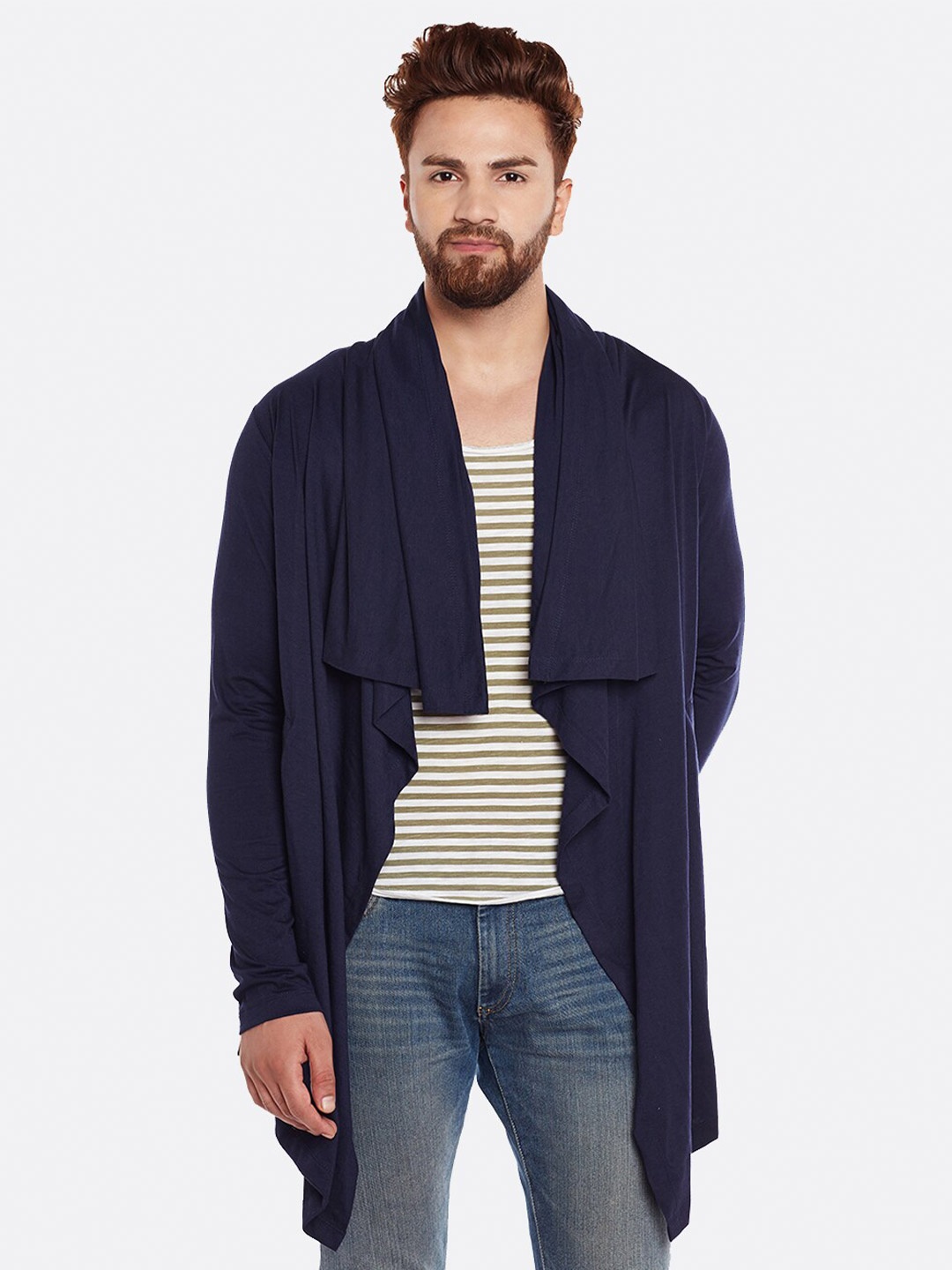 

CHILL WINSTON Men Waterfall Asymmetric Cotton Longline Shrug, Navy blue
