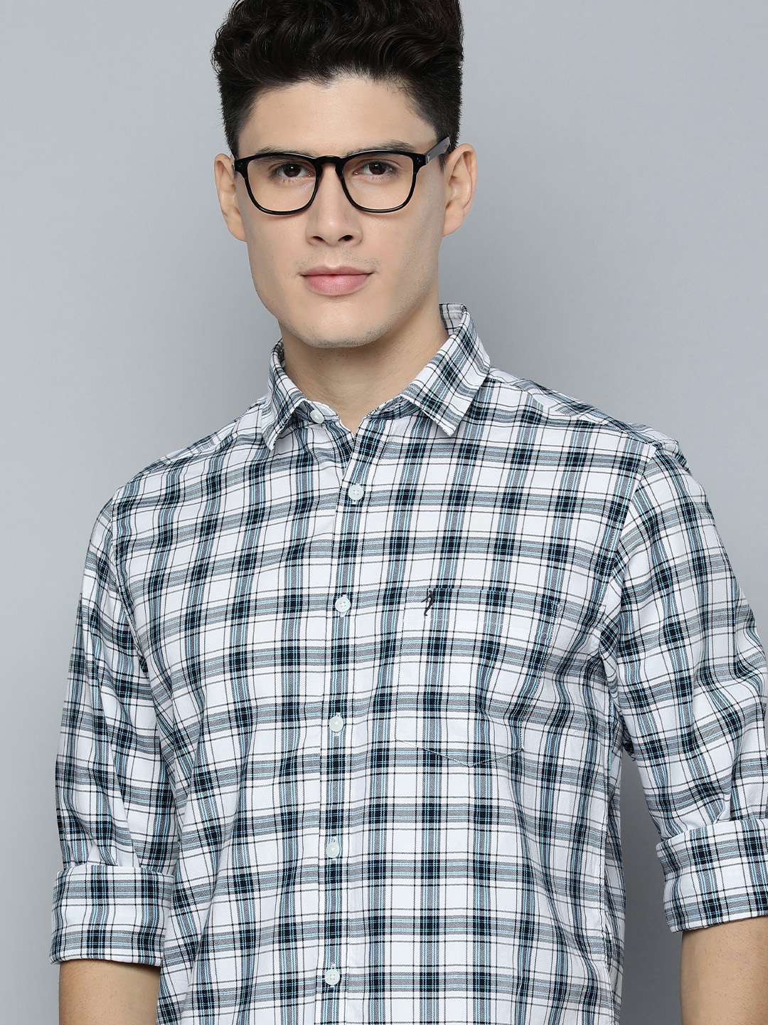 

Indian Terrain Slim Fit Tartan Checks Pure Cotton Shirt, White