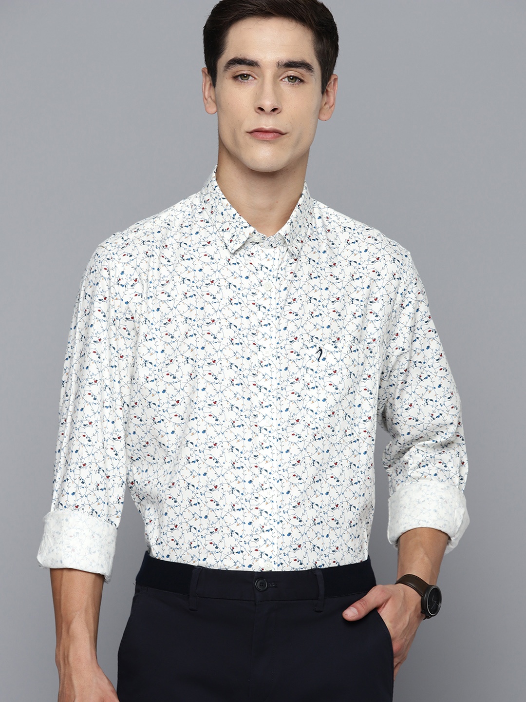 

Indian Terrain Men Pure Cotton Slim Fit Floral Printed Semiformal Shirt, White