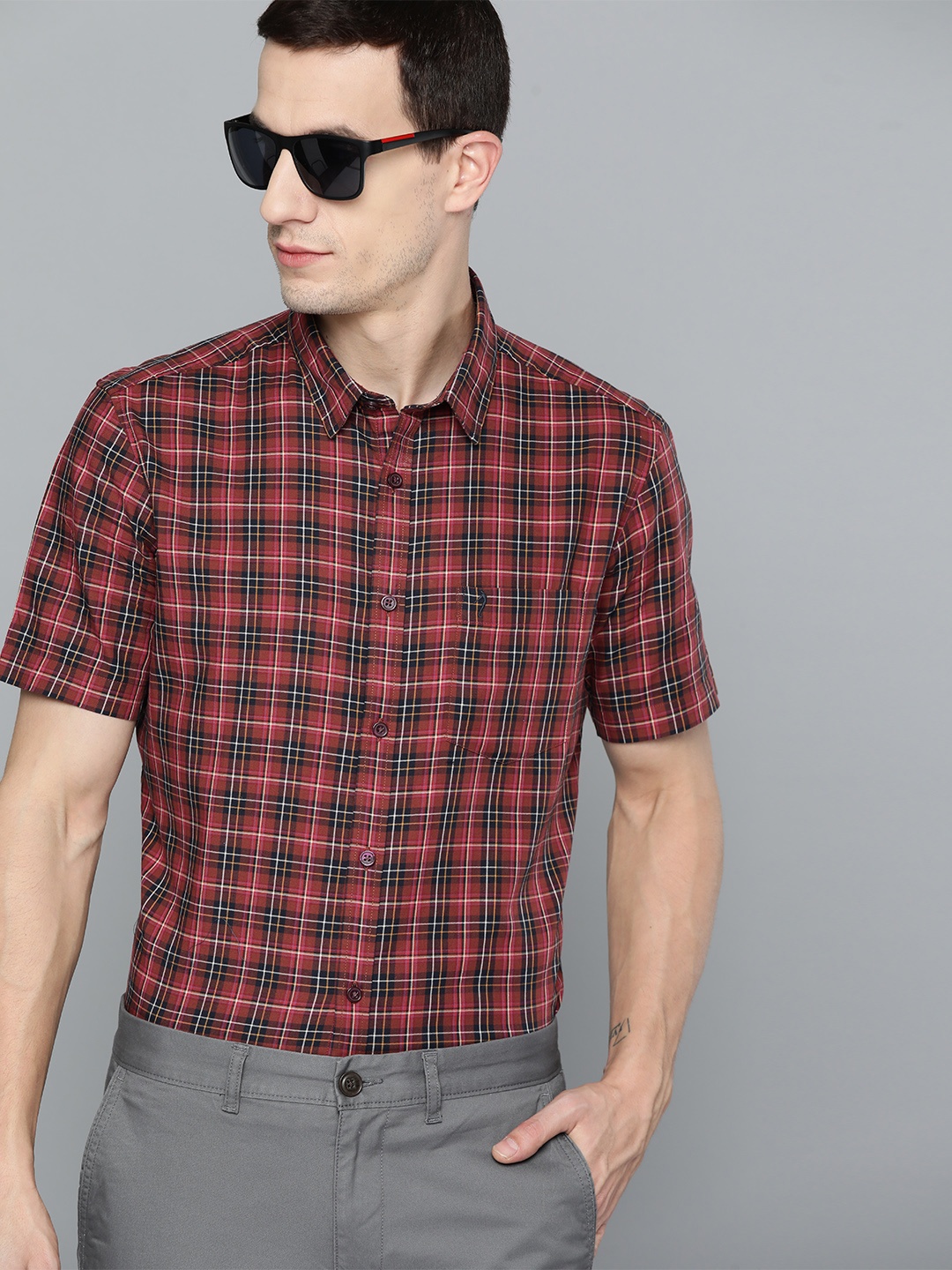 

Indian Terrain Chiseled Slim Fit Cotton Checked Shirt, Red