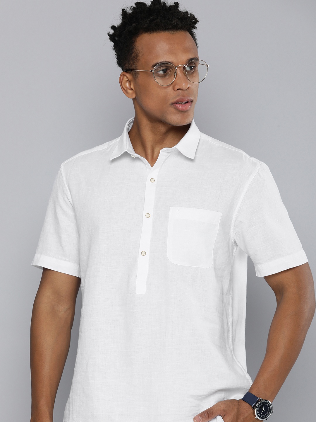 

Indian Terrain Men Cotton Linen Solid Slim Fit Casual Shirt, White