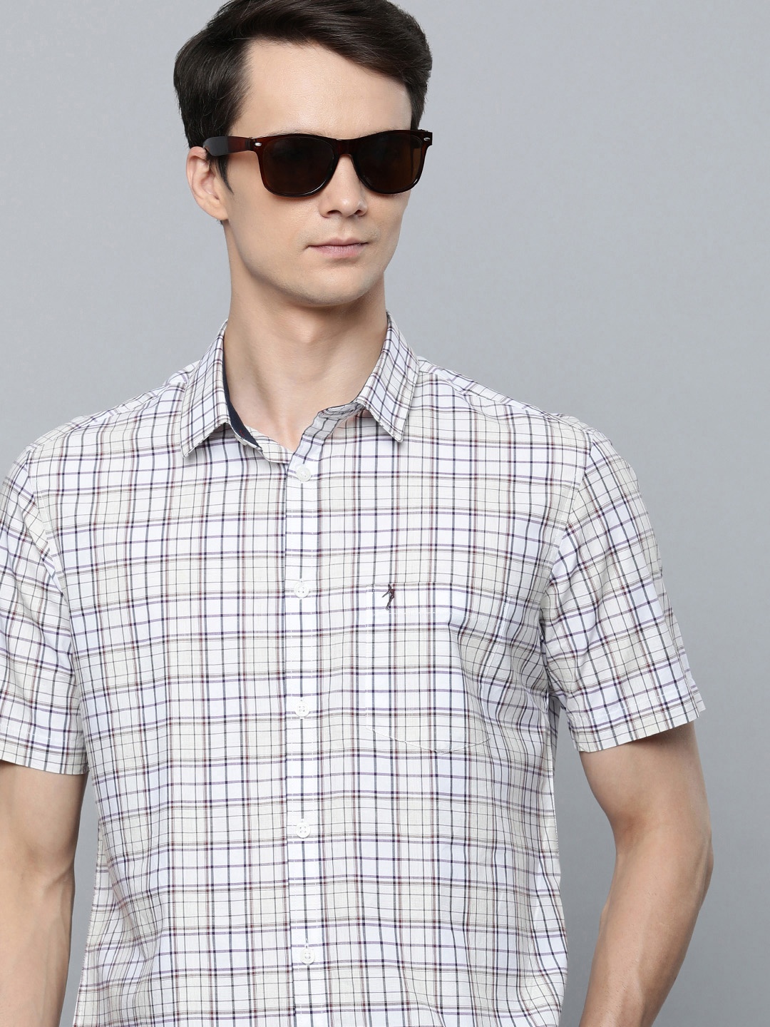 

Indian Terrain Men Beige Chiseled Slim Fit Tartan Checks Opaque Checked Casual Shirt