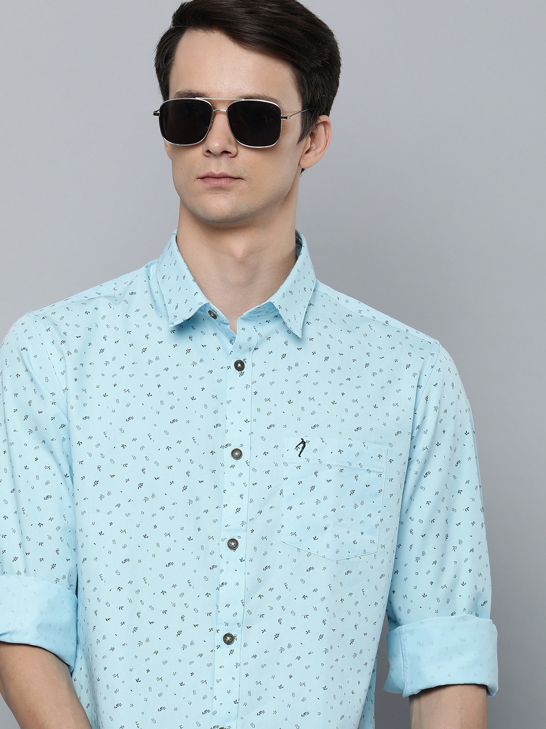 

Indian Terrain Chiseled Slim Fit Floral Printed Pure Cotton Casual Shirt, Blue