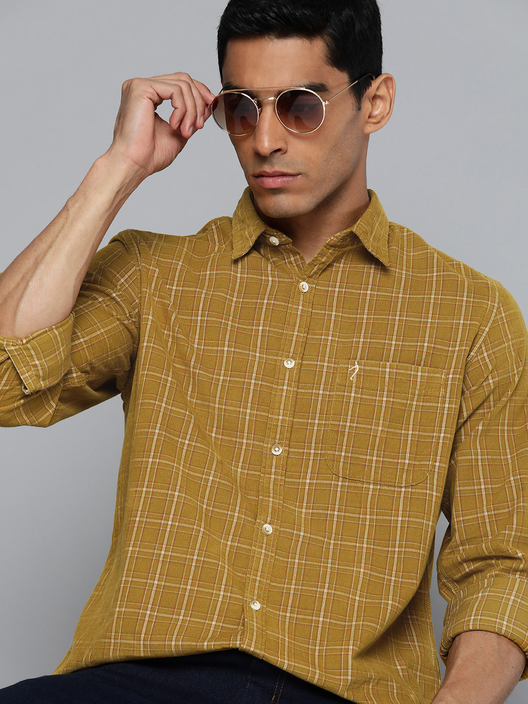 

Indian Terrain Corduory Slim Fit Tartan Checked Casual Shirt, Mustard