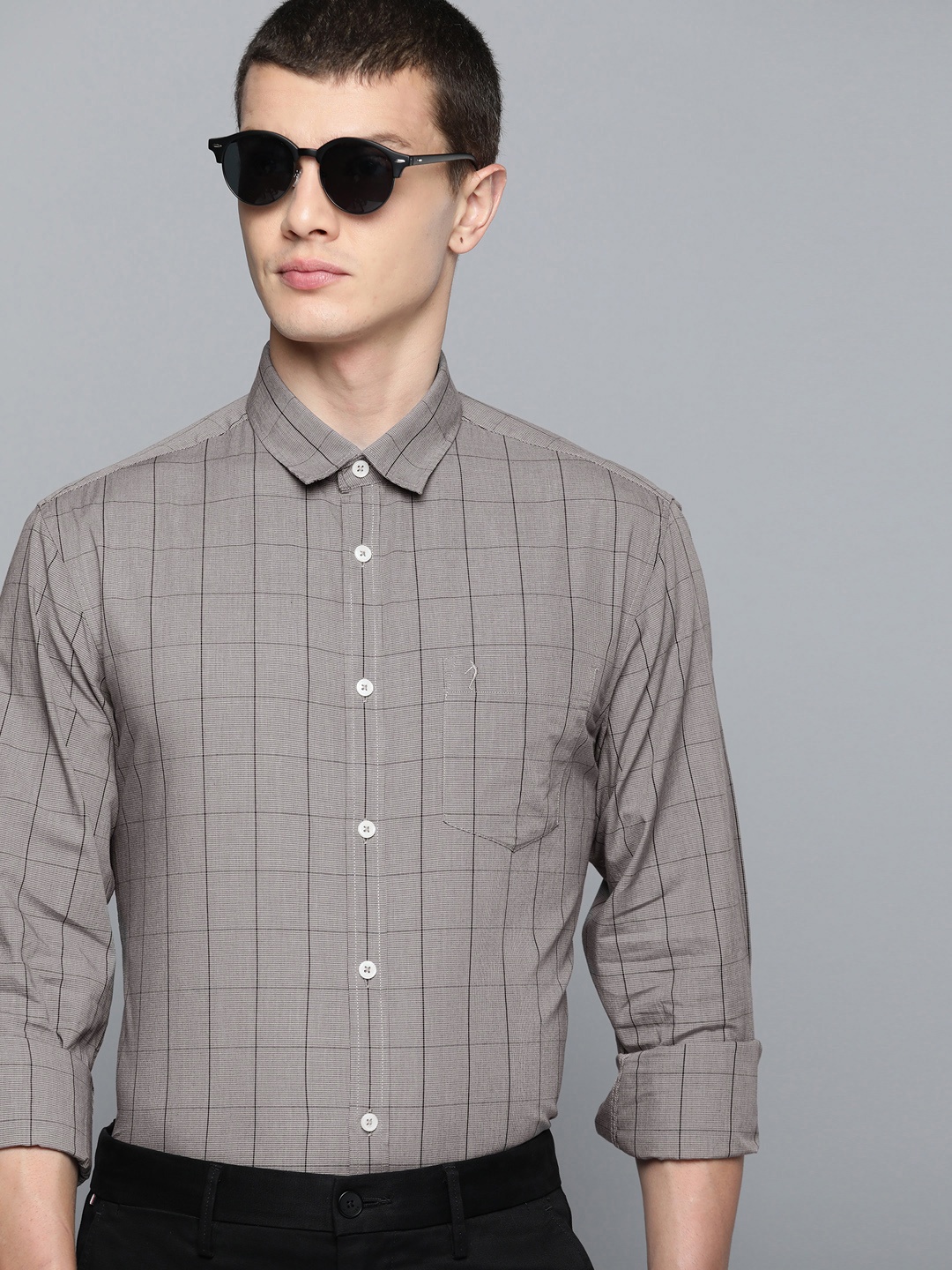 

Indian Terrain Men Chiseled Slim Fit Opaque Checked Casual Shirt, Taupe