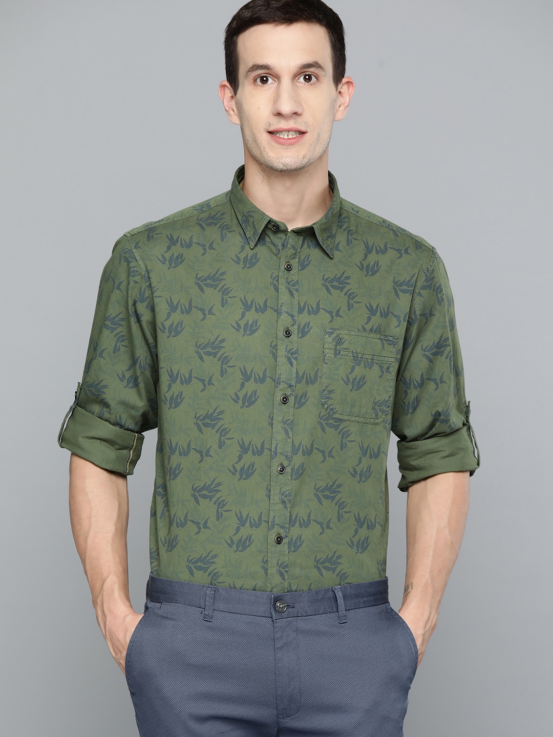 

Indian Terrain Chiseled Slim Fit Cotton Printed Casual Shirt, Green