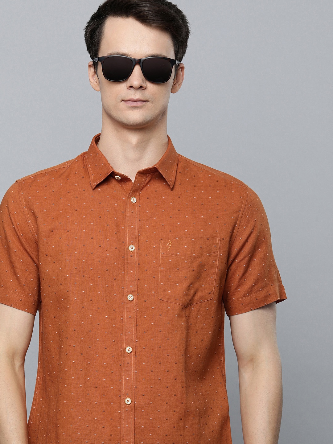 

Indian Terrain Men Orange Chiseled Slim Fit Opaque Printed Casual Shirt