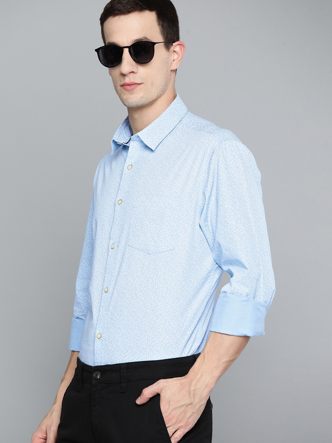 

Indian Terrain Pure Cotton Slim Fit Printed Semiformal Shirt, Blue