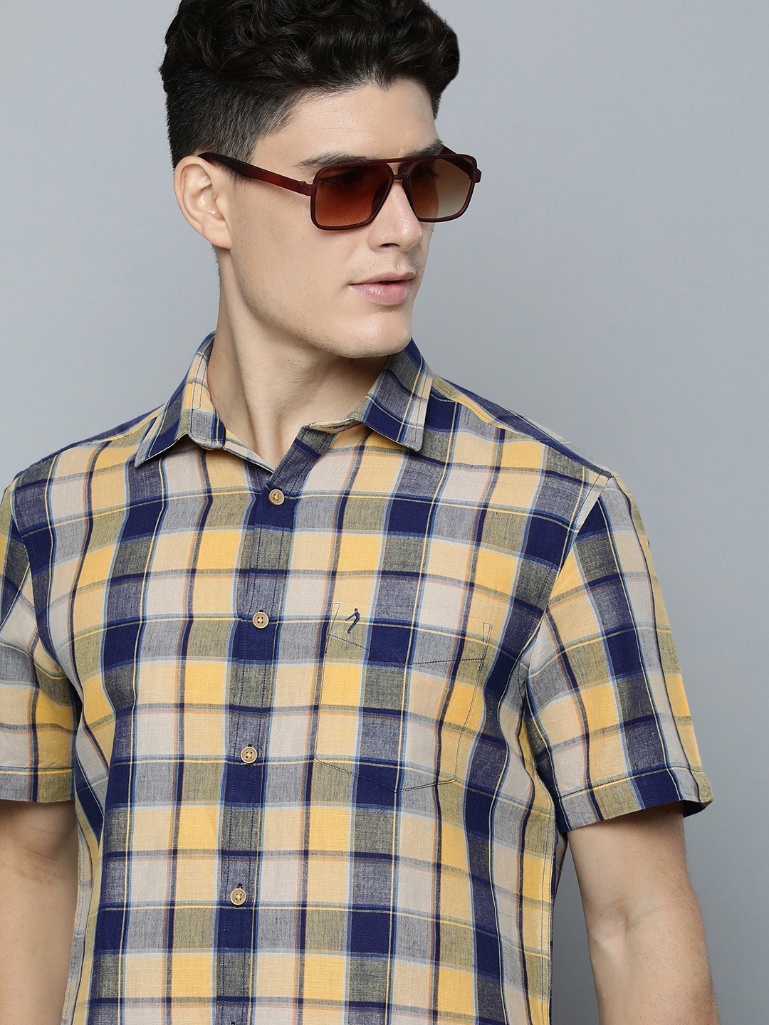 

Indian Terrain Men Slim Fit Tartan Checks Casual Shirt, Yellow