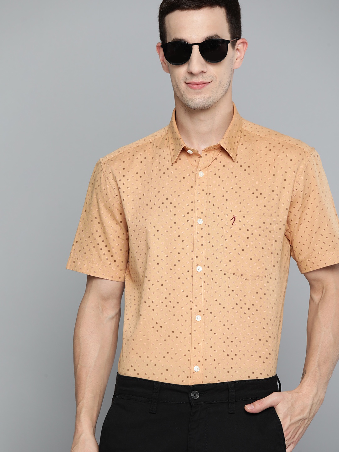 

Indian Terrain Pure Cotton Chiseled Slim Fit Micro Printed Shirt, Beige