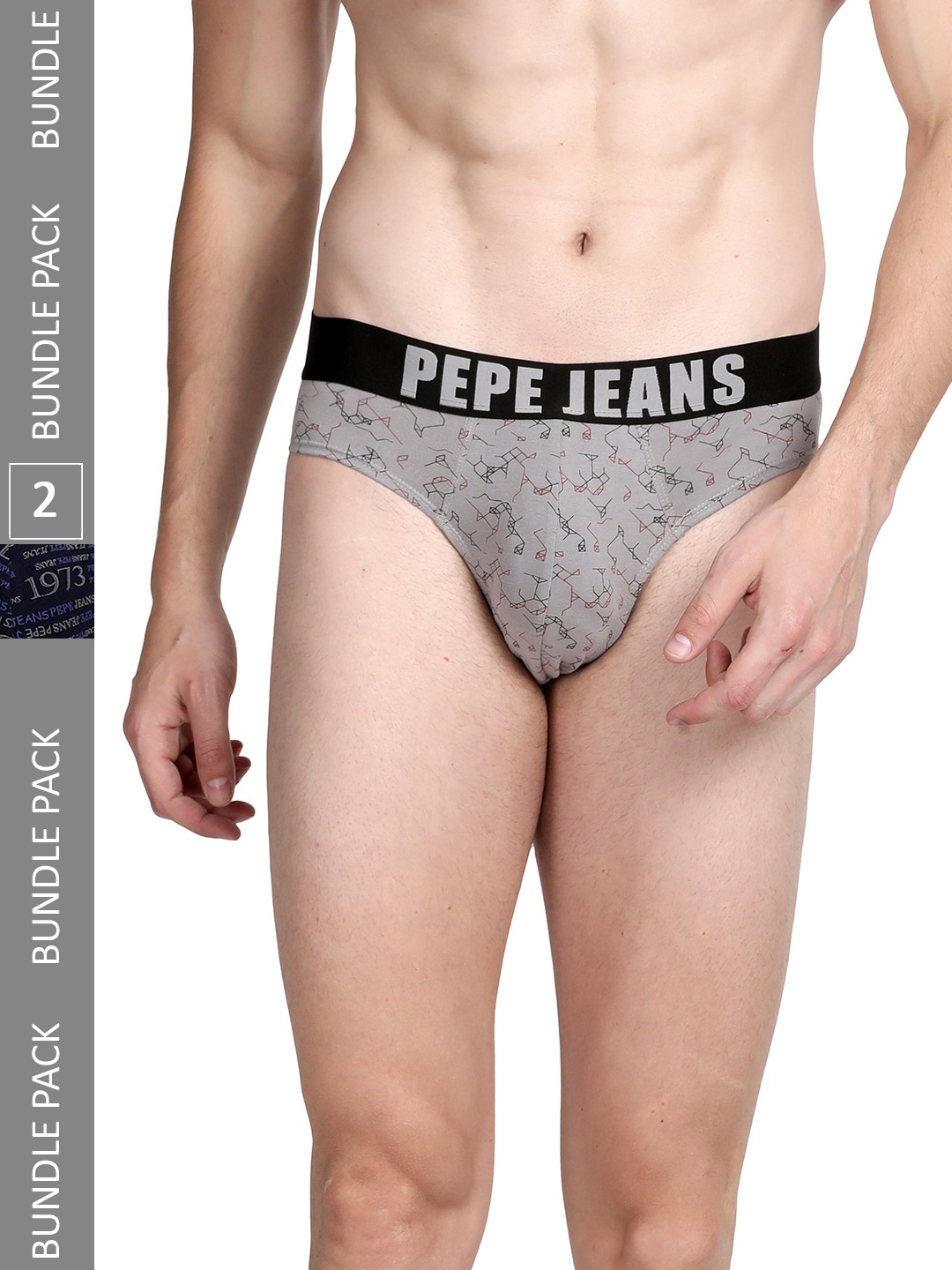 

Pepe Jeans Men Pack Of 2 Cotton Anti Microbial Low-Rise Basic Briefs- 8904311371601, Grey